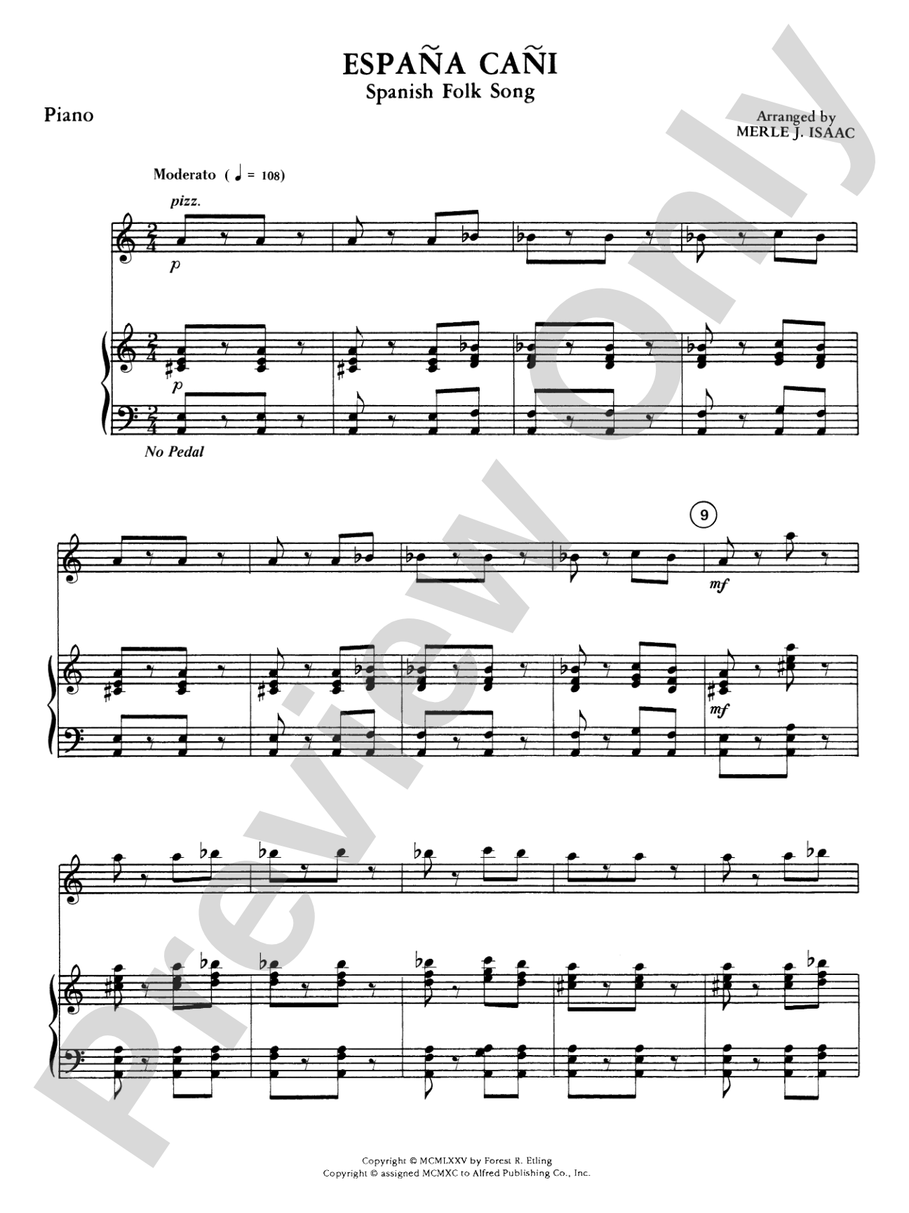 España Cañi: Piano Accompaniment