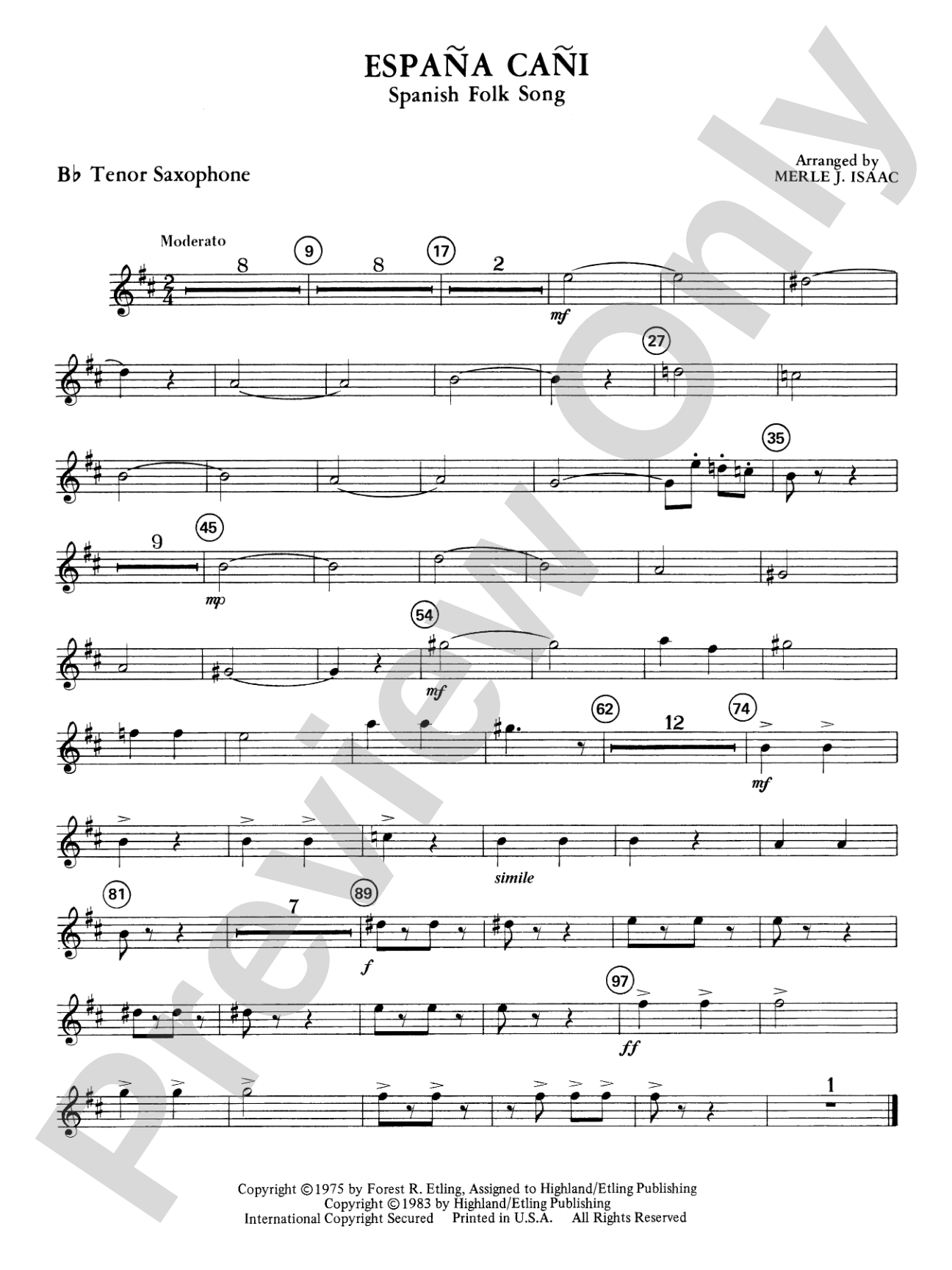España Cañi: B-flat Tenor Saxophone