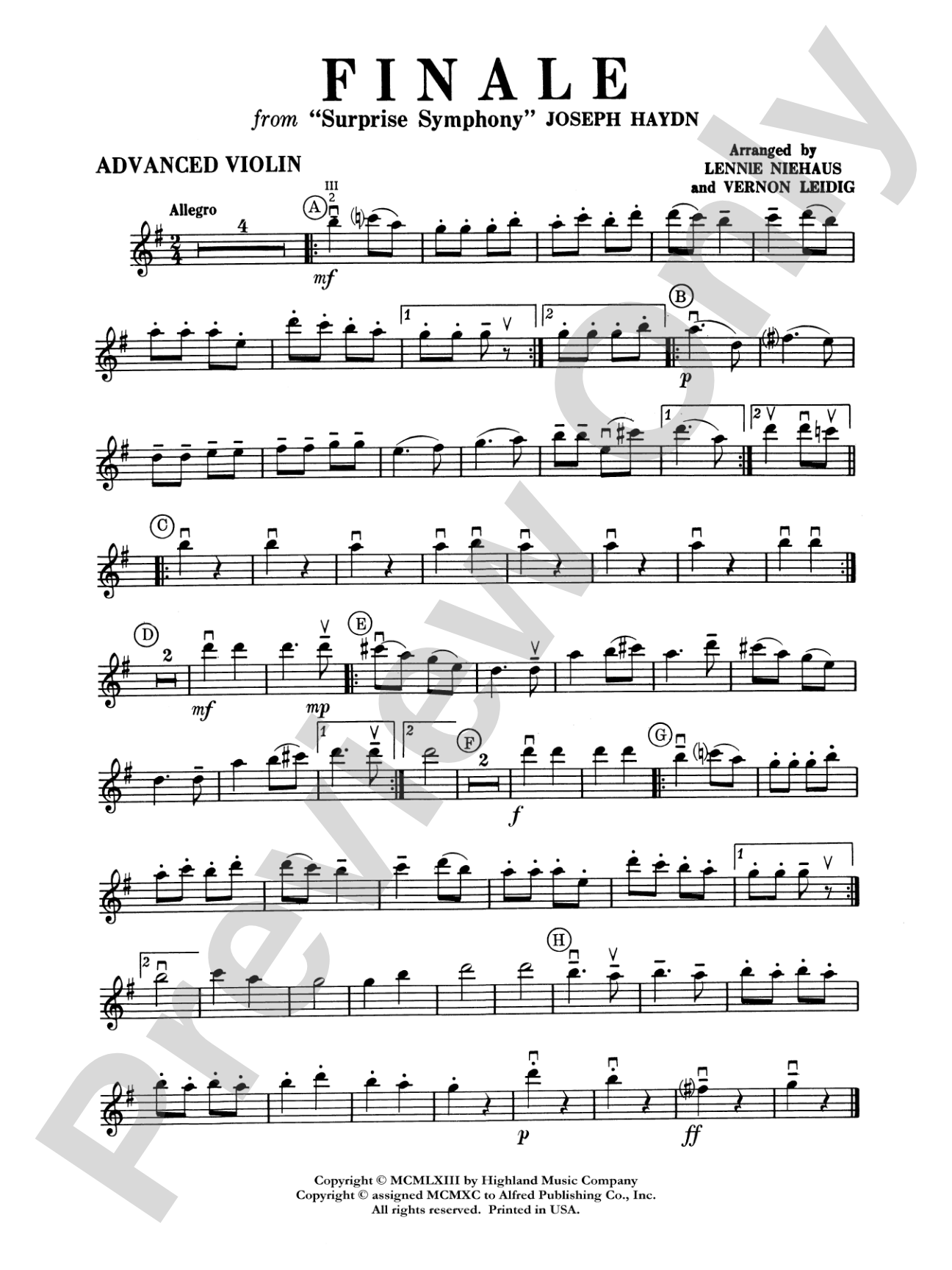 Surprise Symphony Finale: Alternate Violin