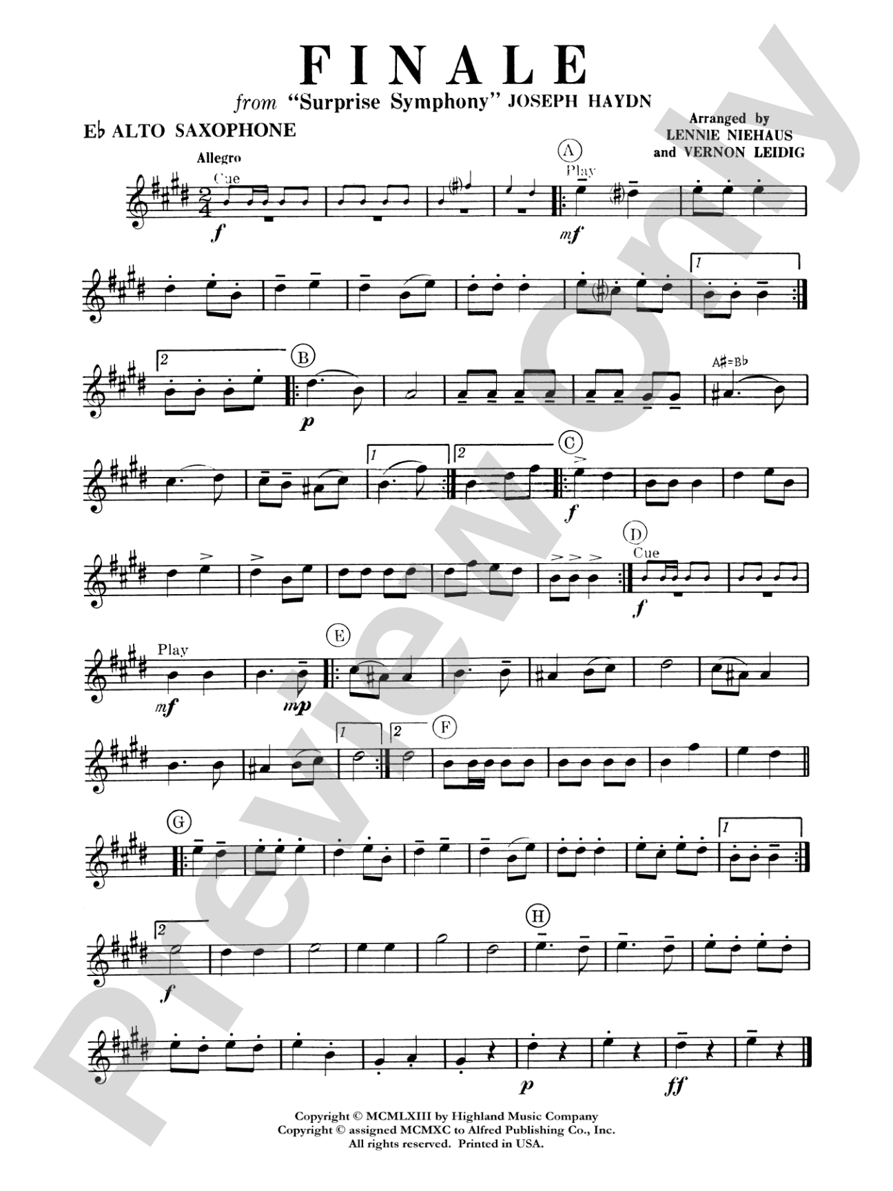 Surprise Symphony Finale: E-flat Alto Saxophone