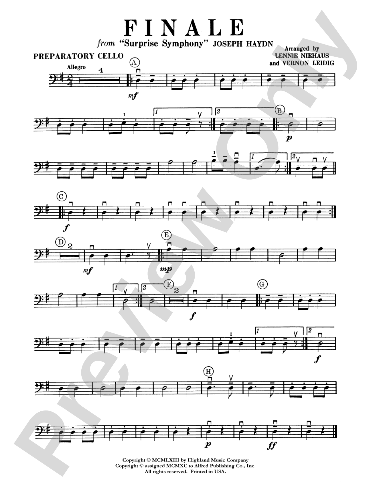 Surprise Symphony Finale: Preparatory Cello