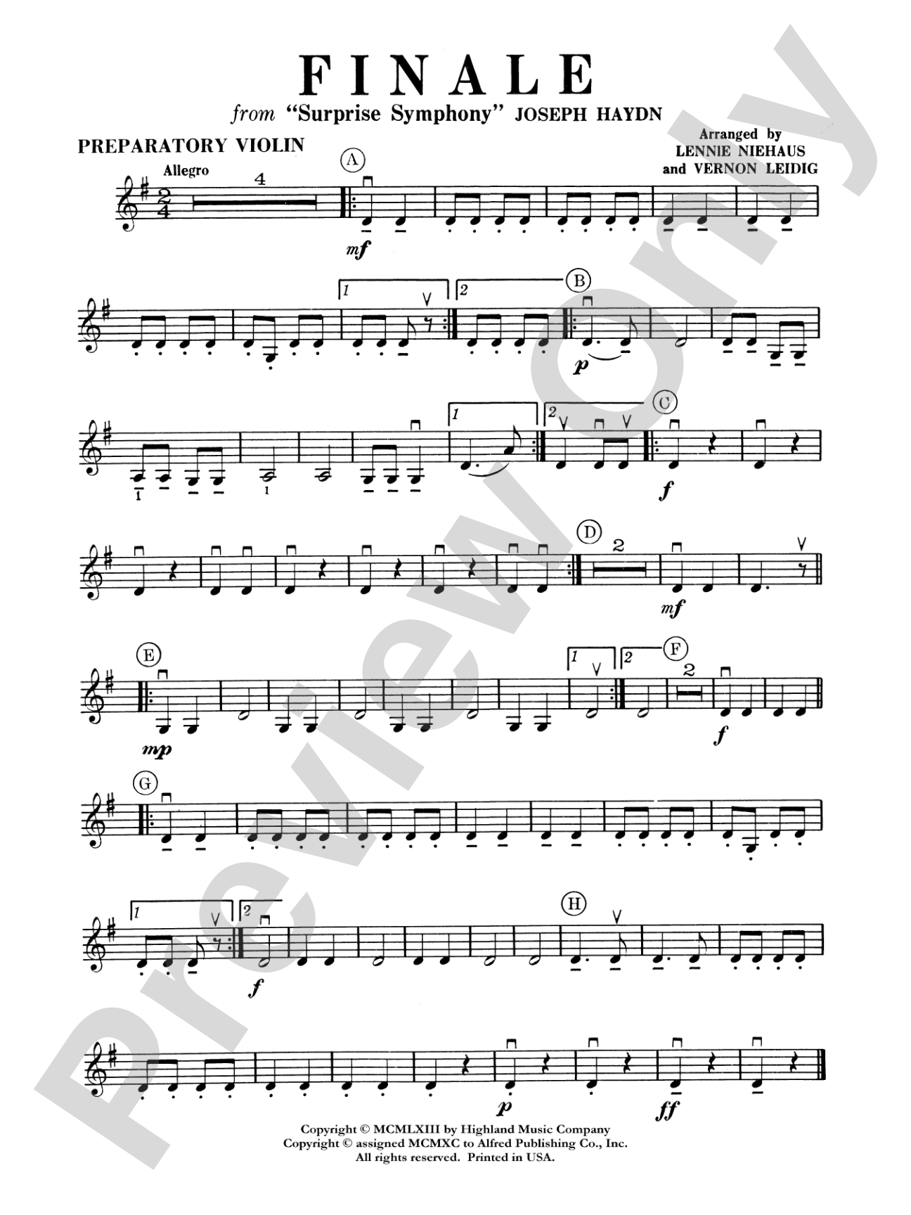 Surprise Symphony Finale: Preparatory Violin
