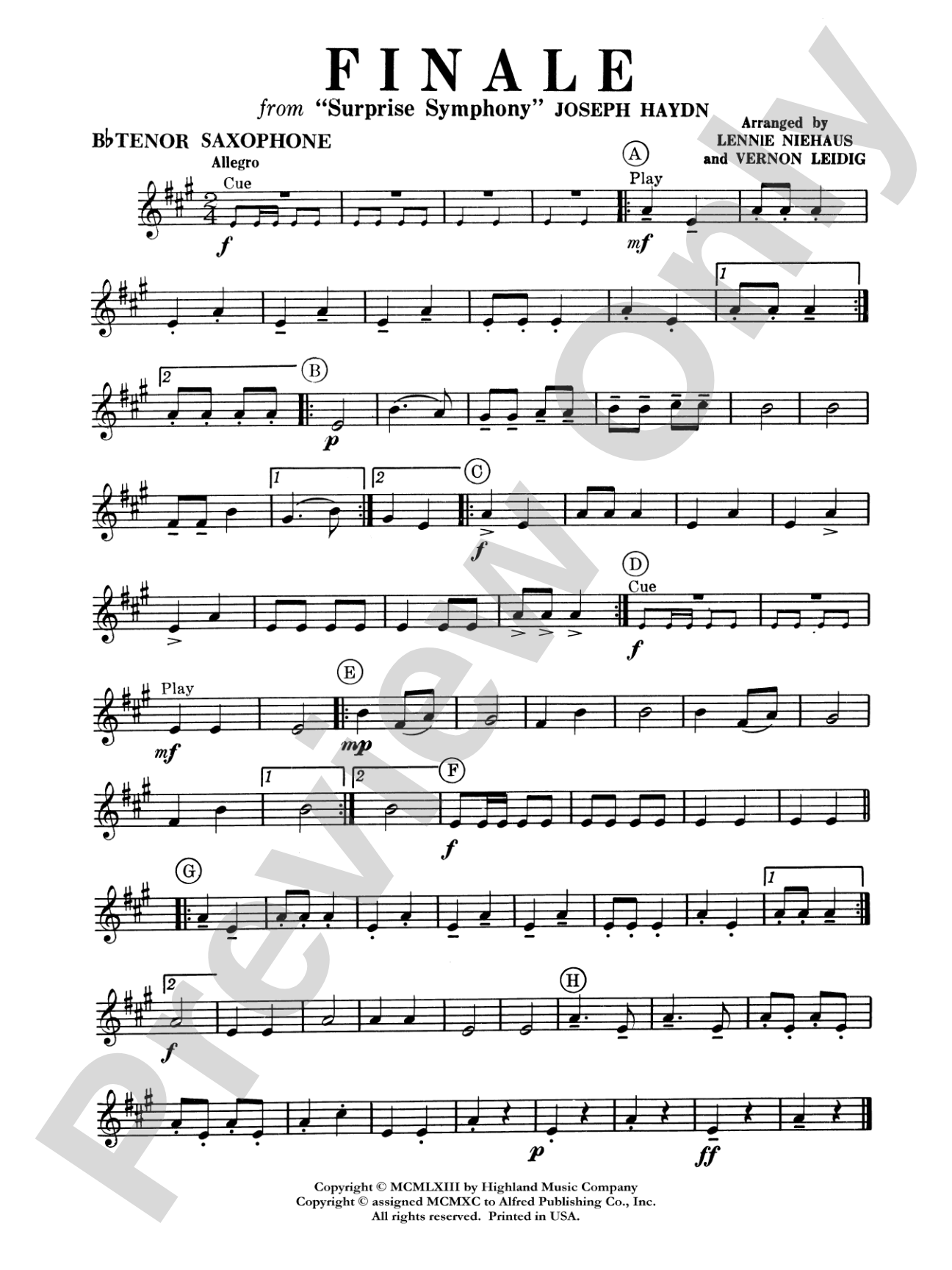 Surprise Symphony Finale: B-flat Tenor Saxophone
