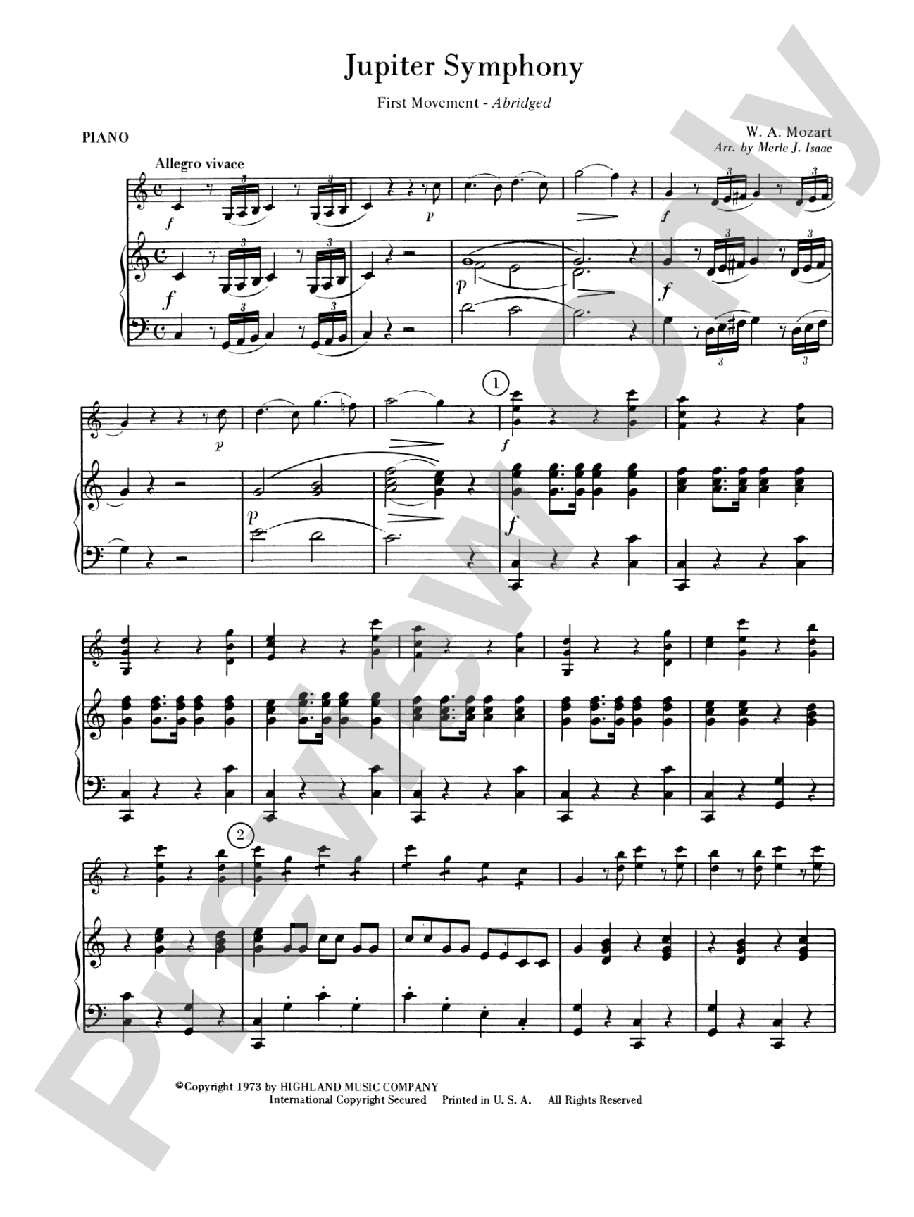 Jupiter Symphony, 1st Movement: Piano Accompaniment