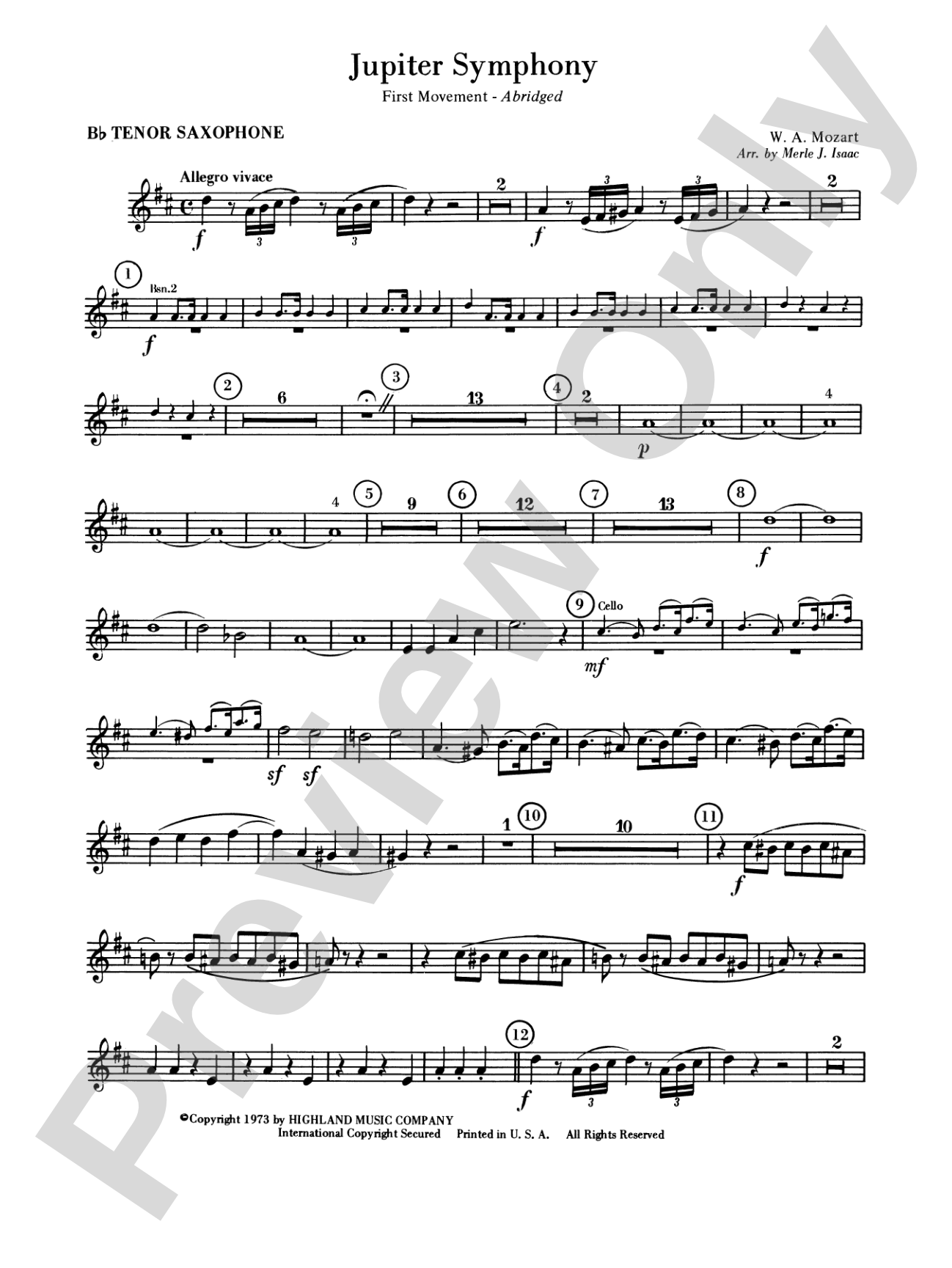 Jupiter Symphony, 1st Movement: B-flat Tenor Saxophone