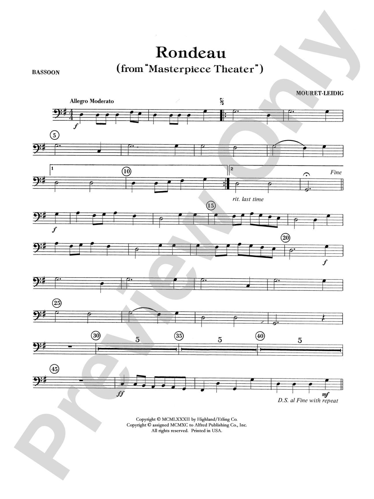 Rondeau (Theme from Masterpiece Theatre): Bassoon