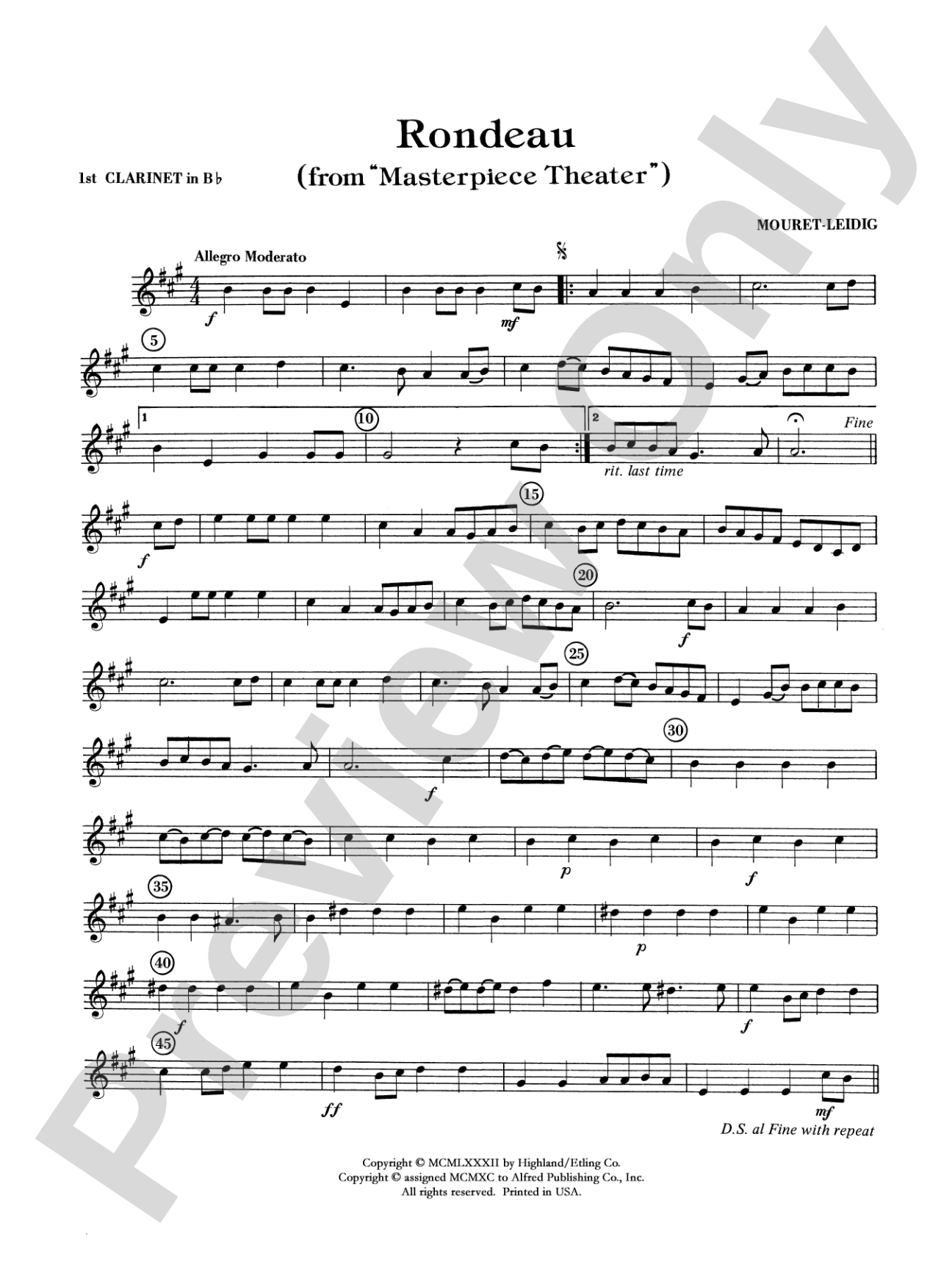 Rondeau (Theme from Masterpiece Theatre): 1st B-flat Clarinet