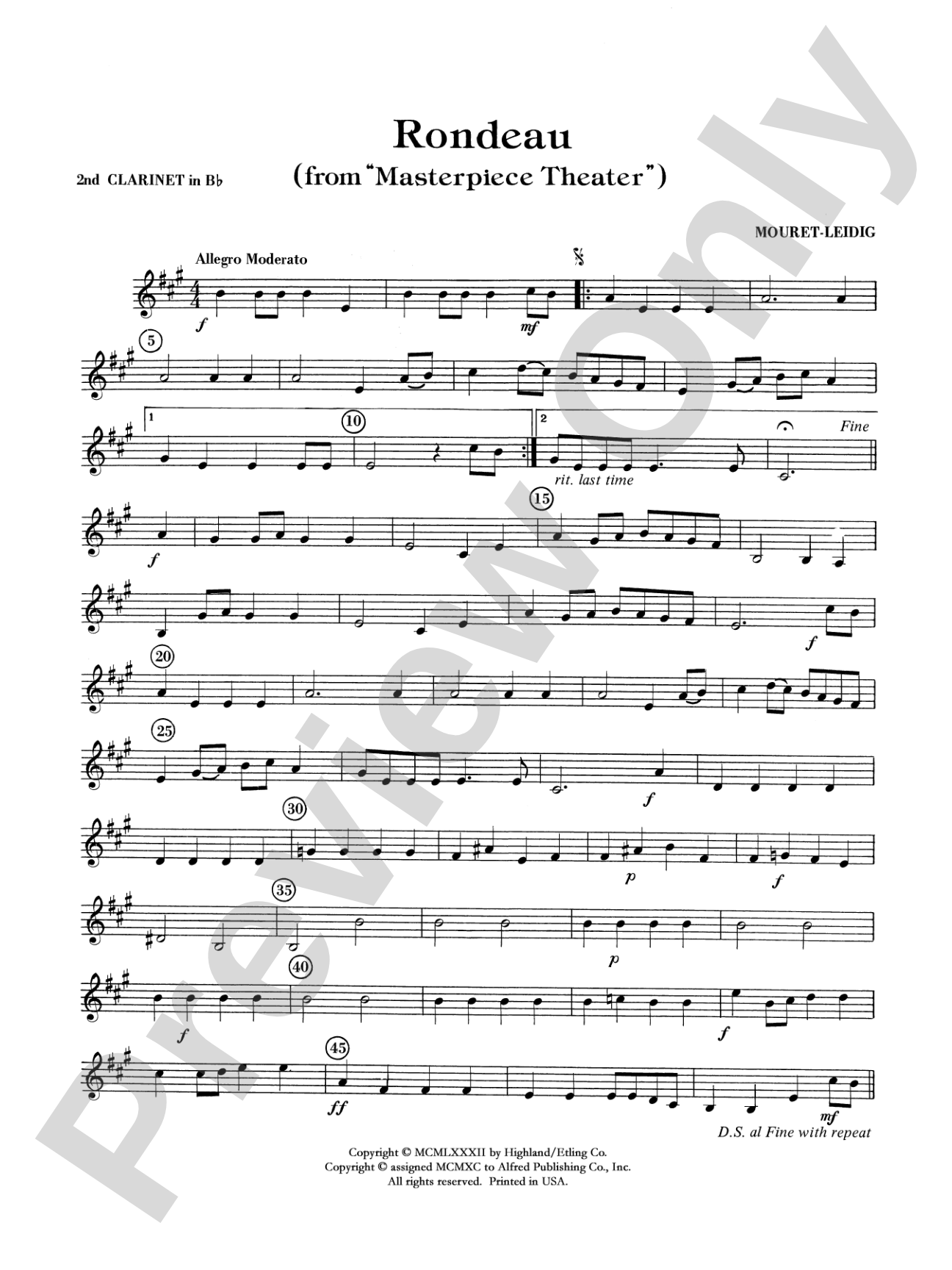 Rondeau (Theme from Masterpiece Theatre): 2nd B-flat Clarinet