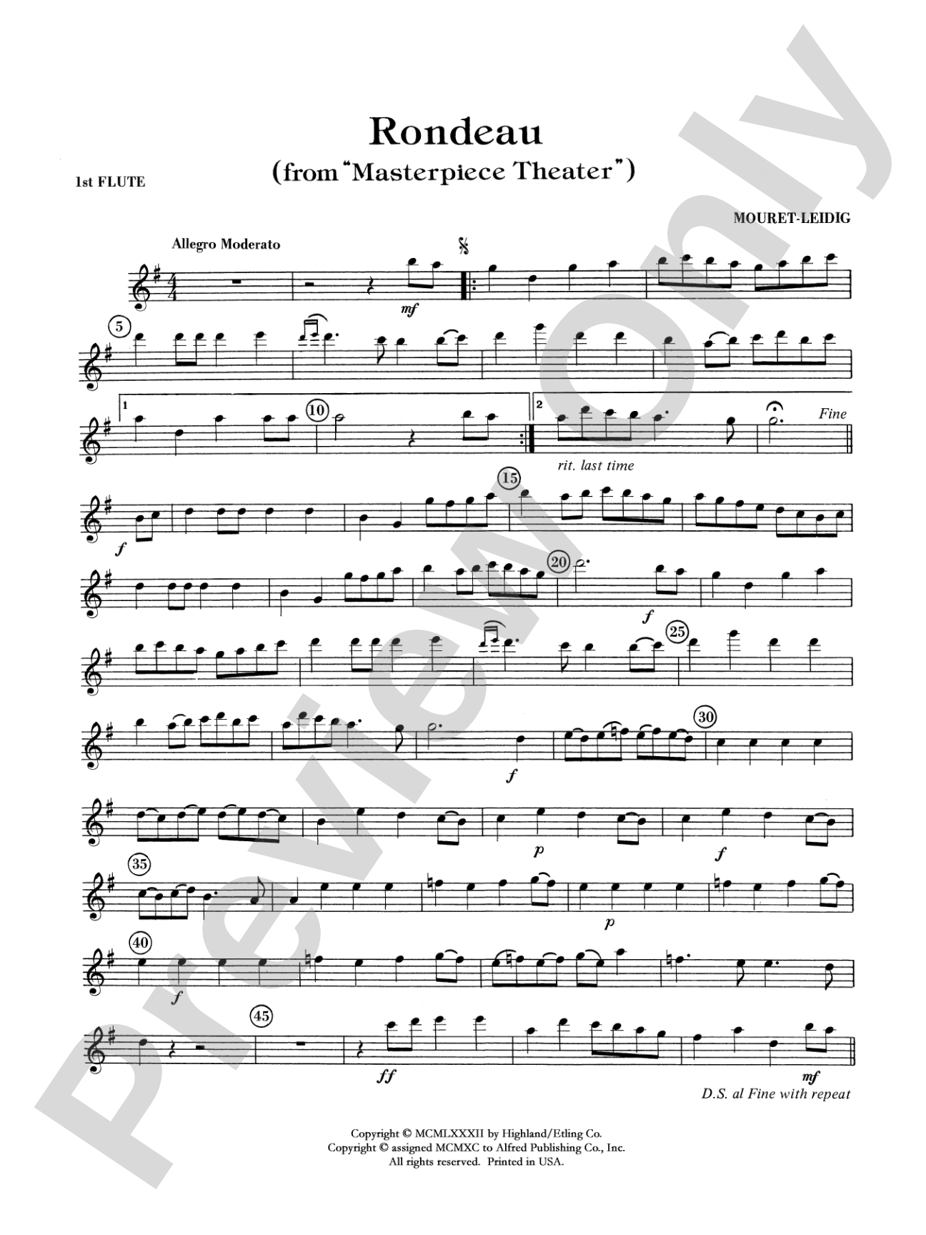 Rondeau (Theme from Masterpiece Theatre): Flute