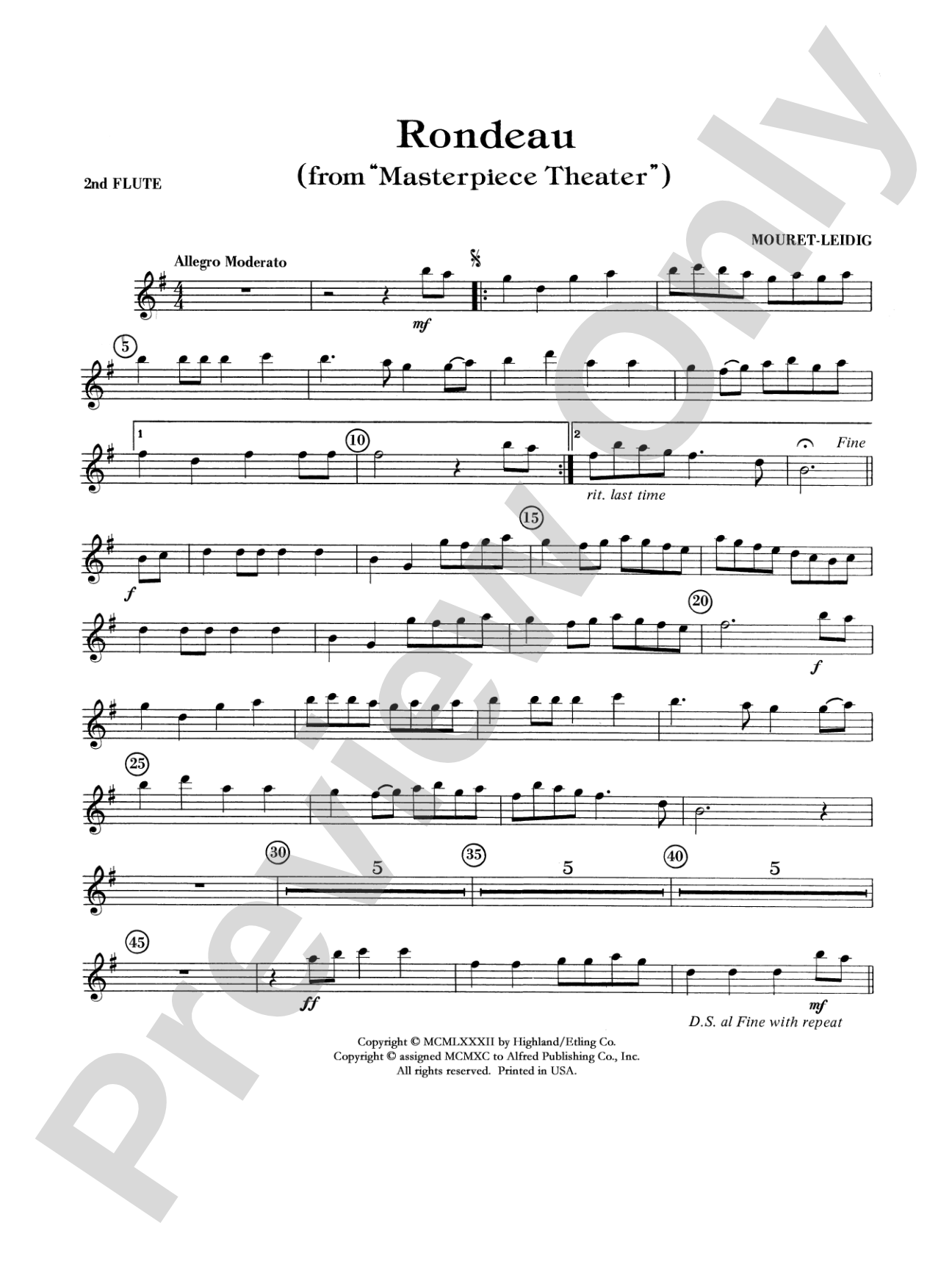 Rondeau (Theme from Masterpiece Theatre): 2nd Flute