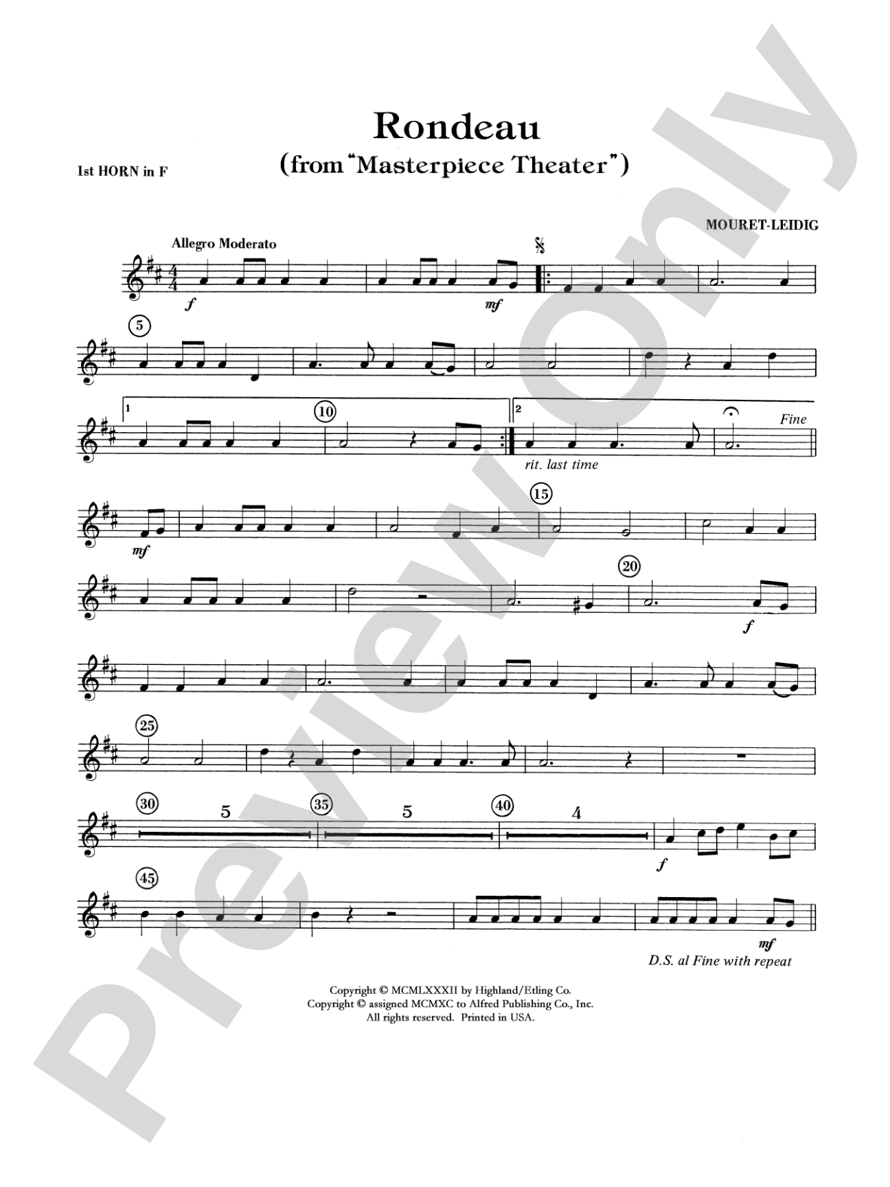 Rondeau (Theme from Masterpiece Theatre): 1st F Horn