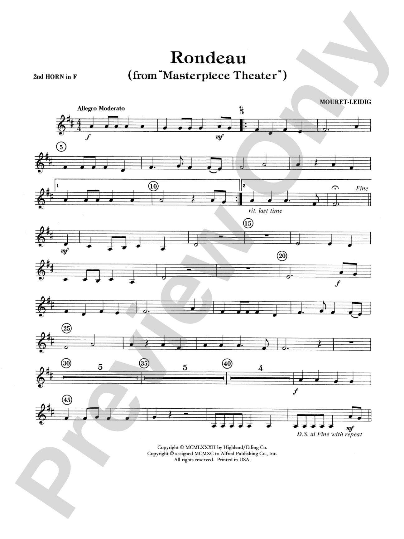 Rondeau (Theme from Masterpiece Theatre): 2nd F Horn
