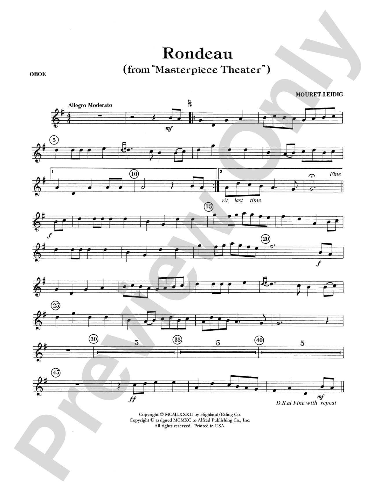 Rondeau (Theme from Masterpiece Theatre): Oboe