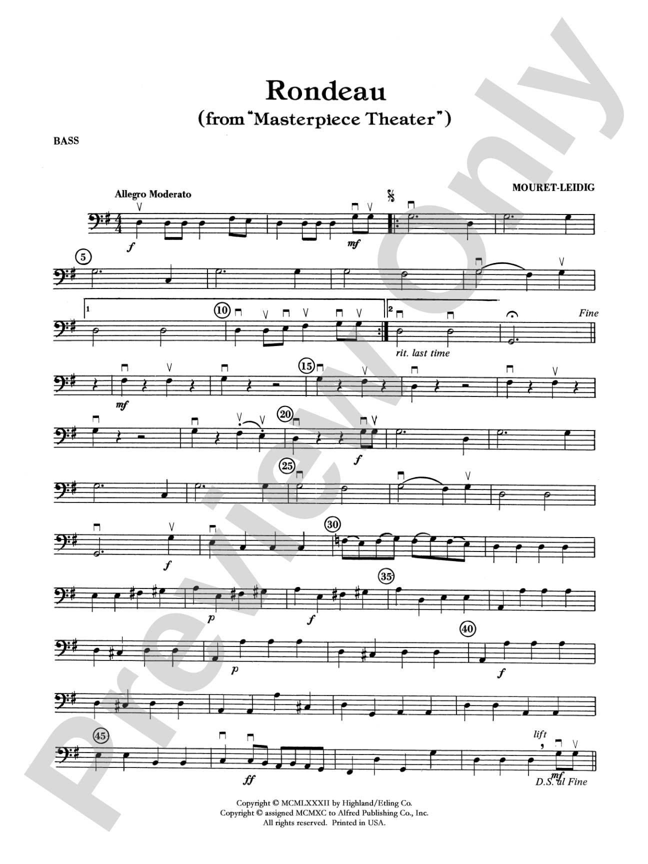 Rondeau (Theme from Masterpiece Theatre): String Bass