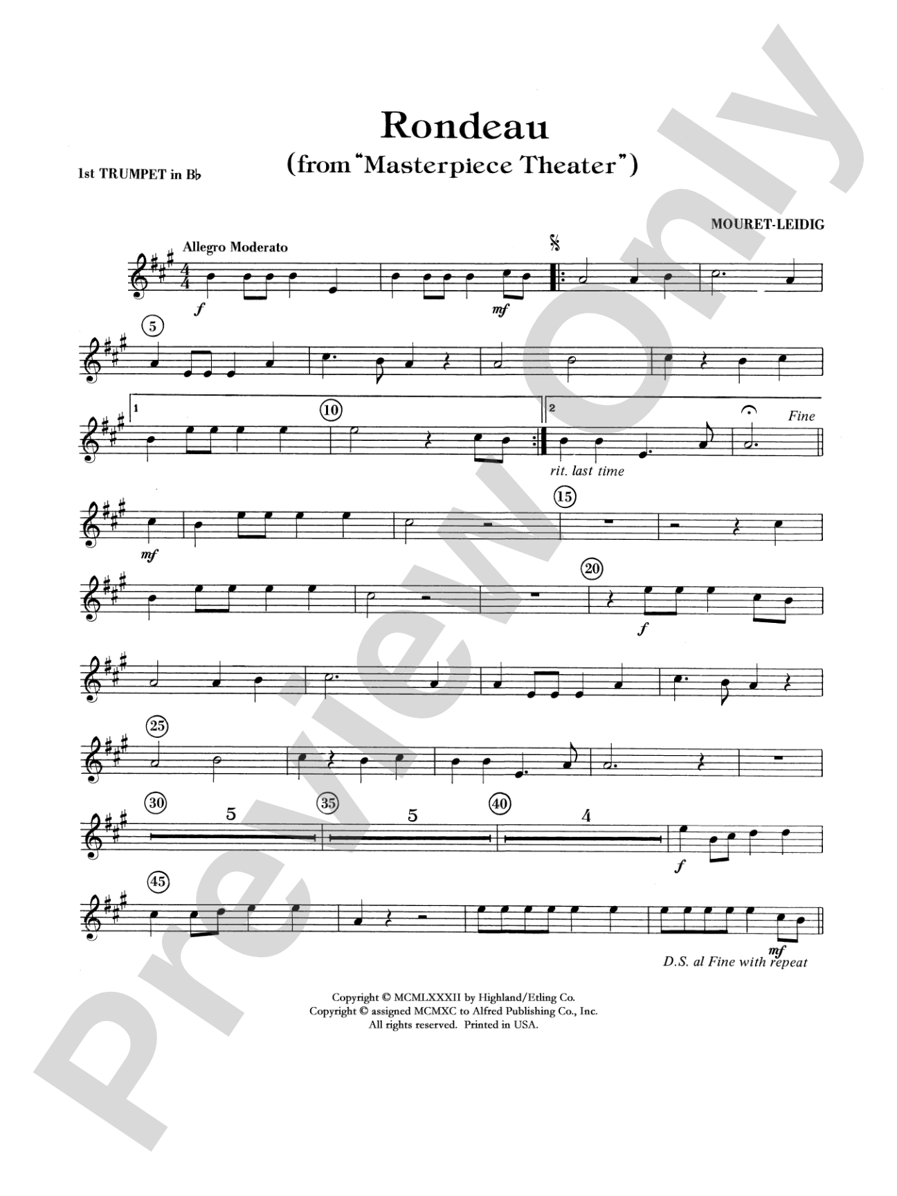 Rondeau (Theme from Masterpiece Theatre): 1st B-flat Trumpet