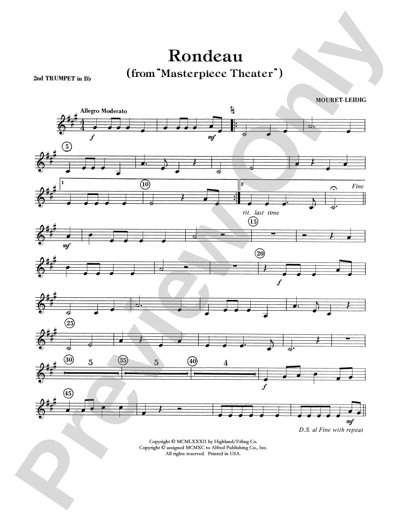 Rondeau (Theme from Masterpiece Theatre): 2nd B-flat Trumpet