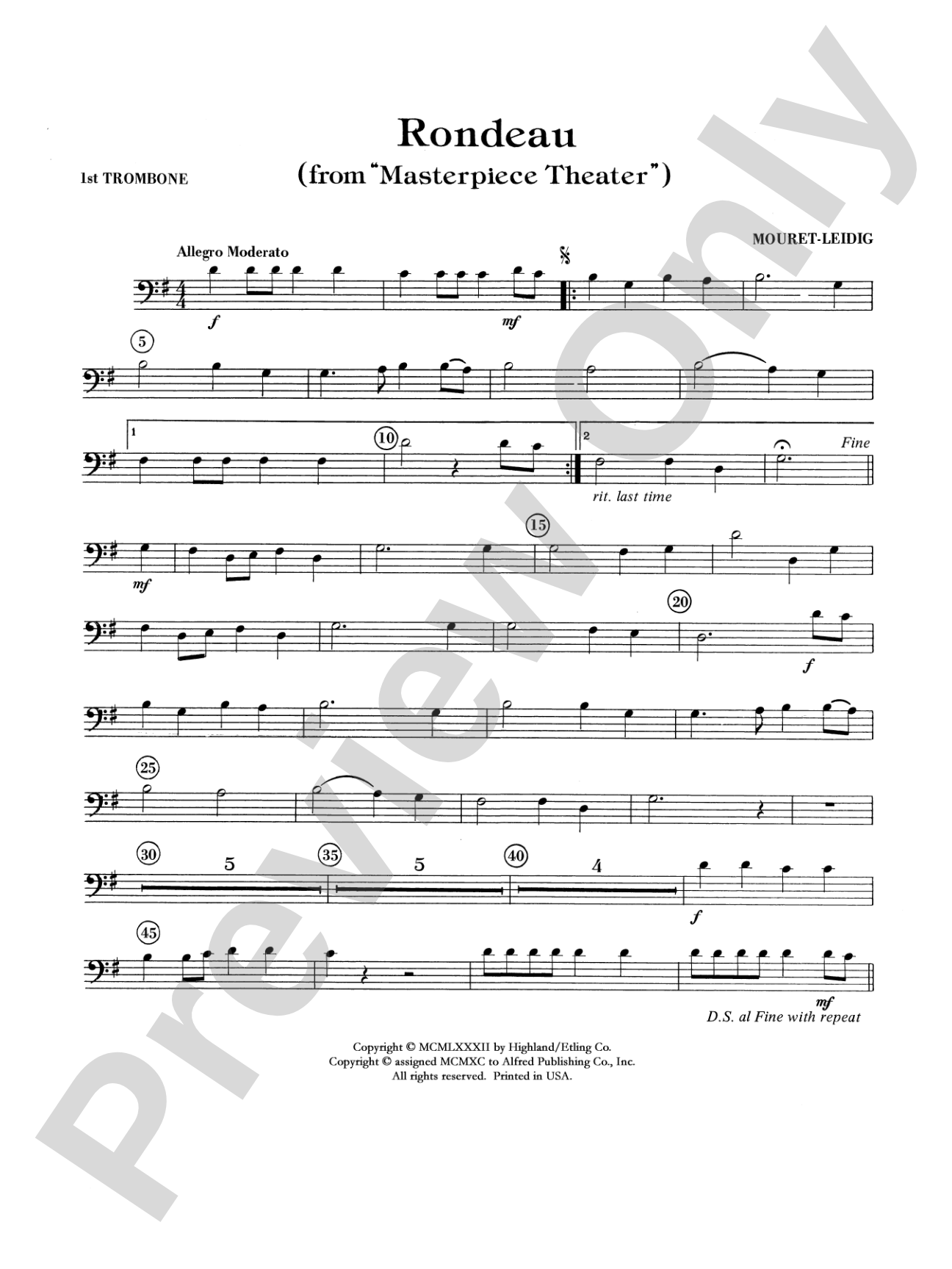 Rondeau (Theme from Masterpiece Theatre): 1st Trombone