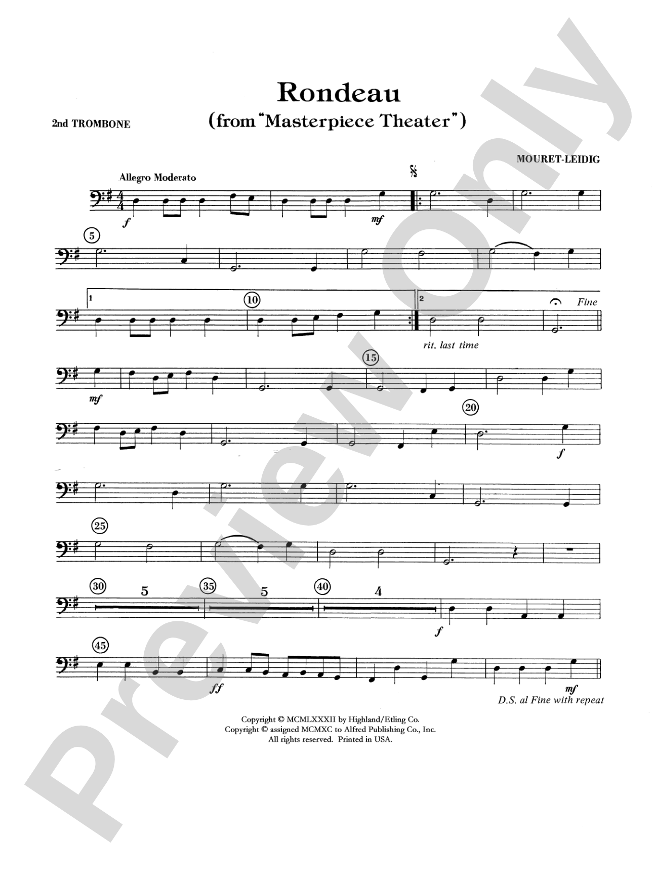 Rondeau (Theme from Masterpiece Theatre): 2nd Trombone