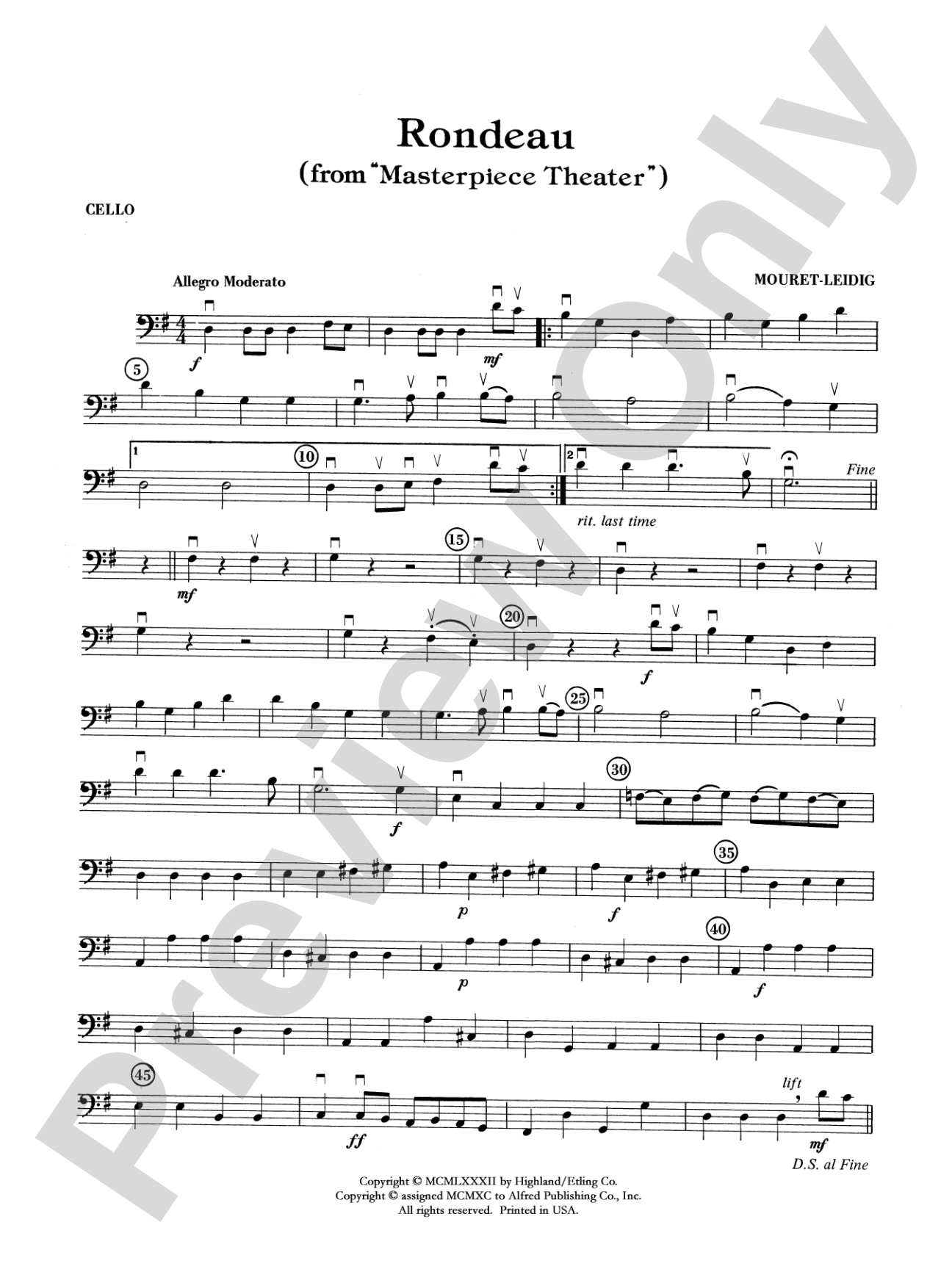 Rondeau (Theme from Masterpiece Theatre): Cello