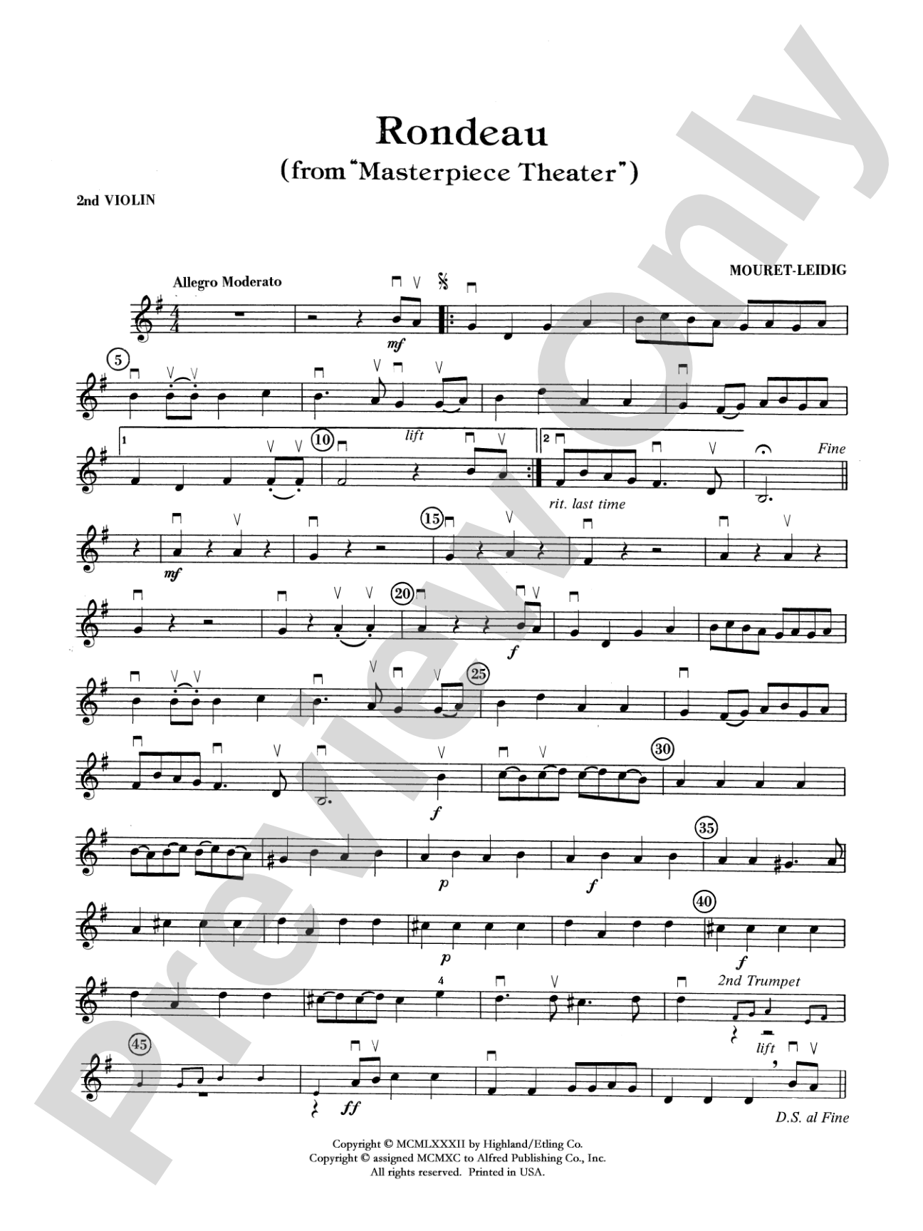 Rondeau (Theme from Masterpiece Theatre): 2nd Violin