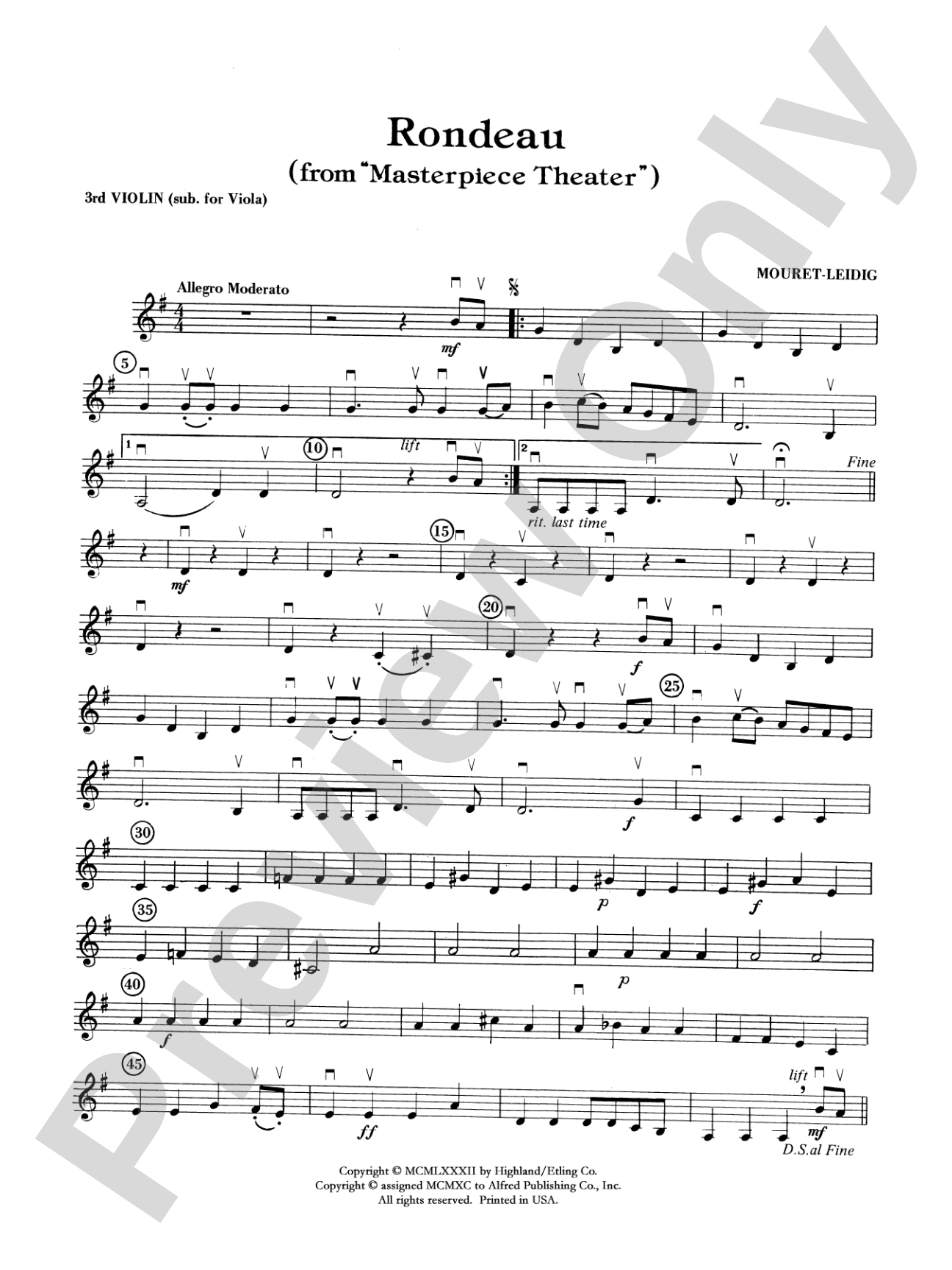 Rondeau (Theme from Masterpiece Theatre): 3rd Violin (Viola [TC])