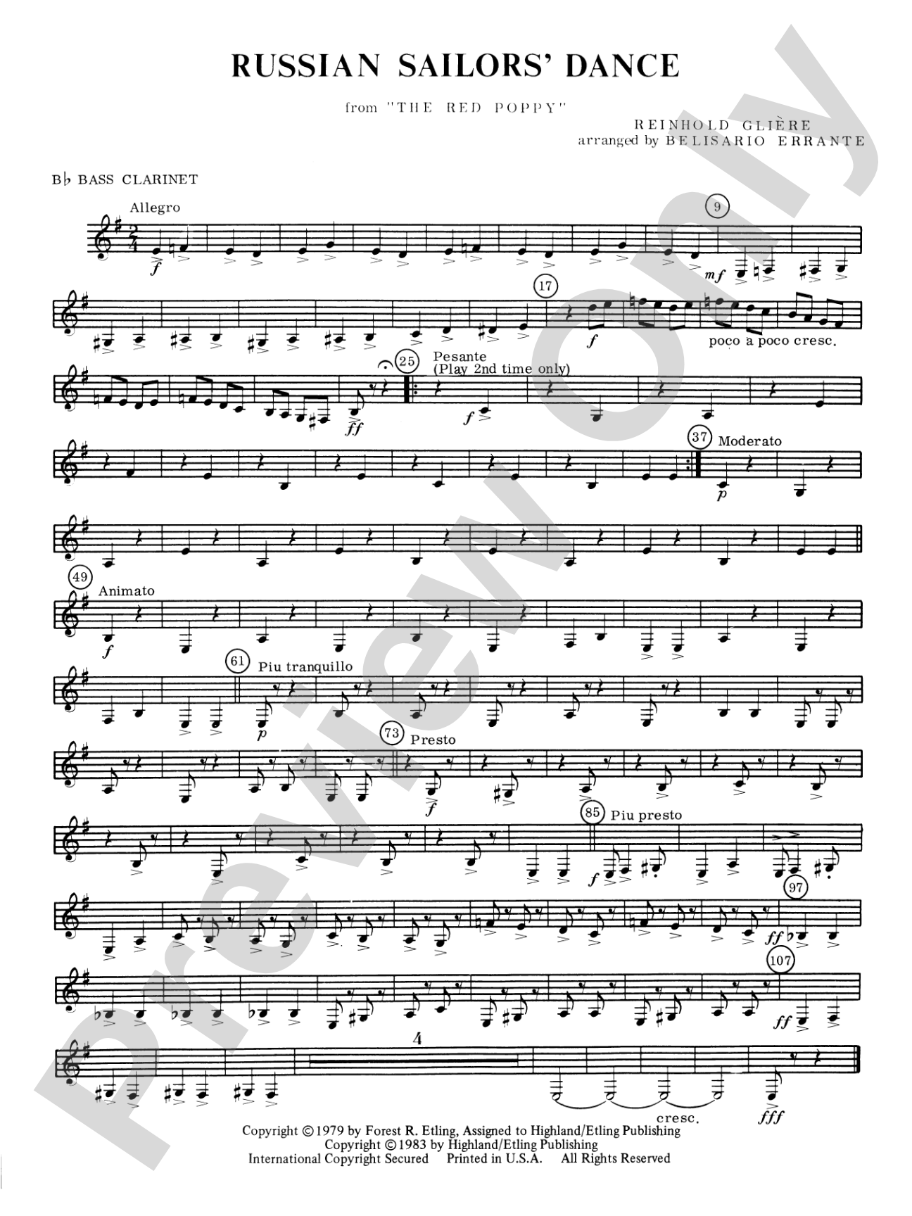 Russian Sailors' Dance: B-flat Bass Clarinet