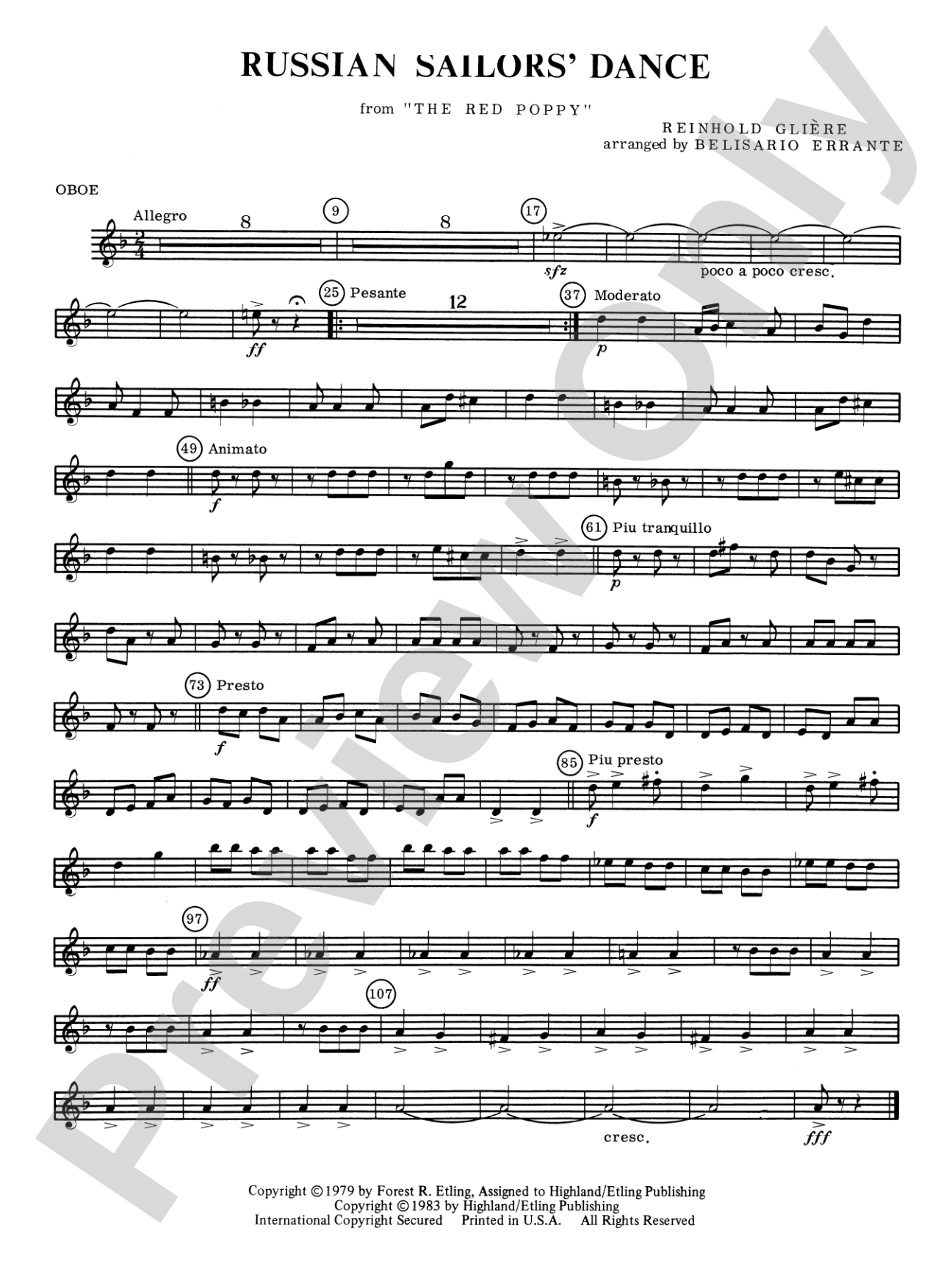 Russian Sailors' Dance: Oboe