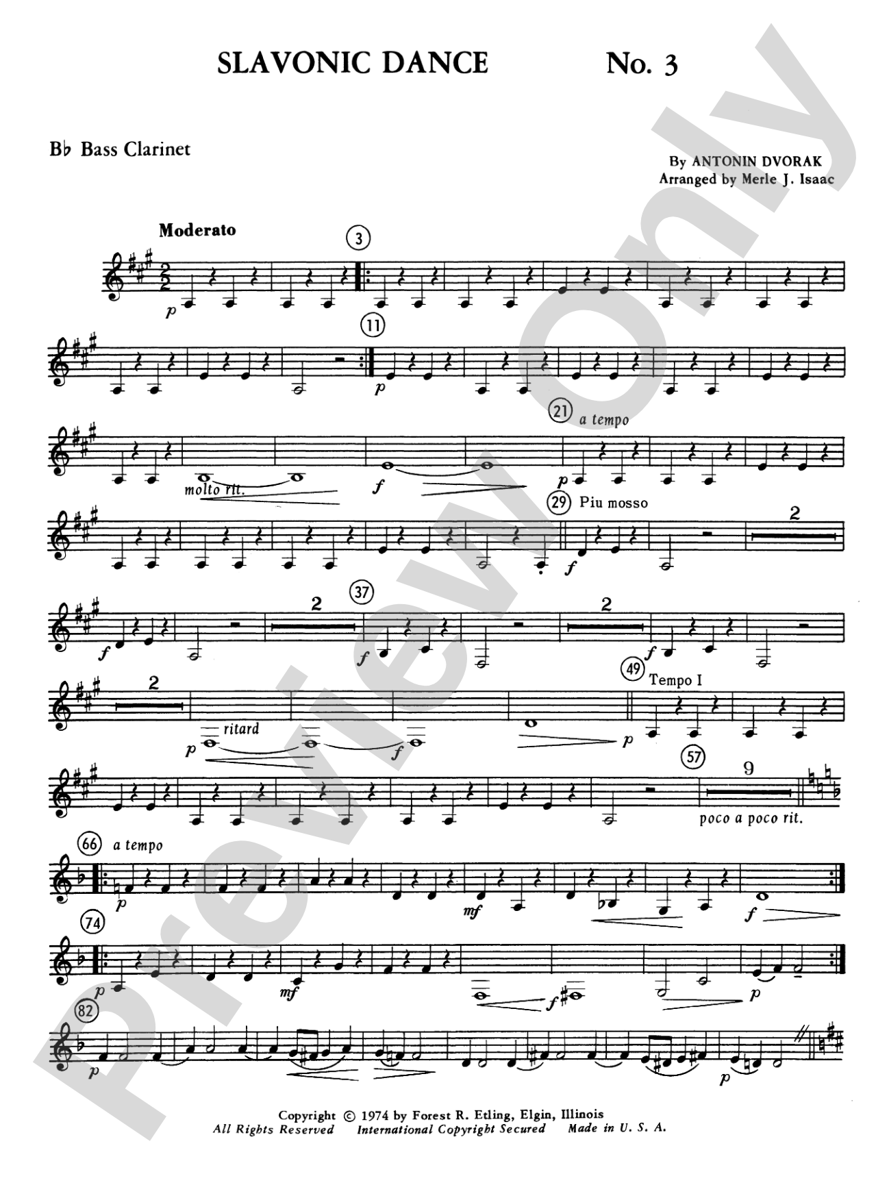 Slavonic Dance No. 3: B-flat Bass Clarinet