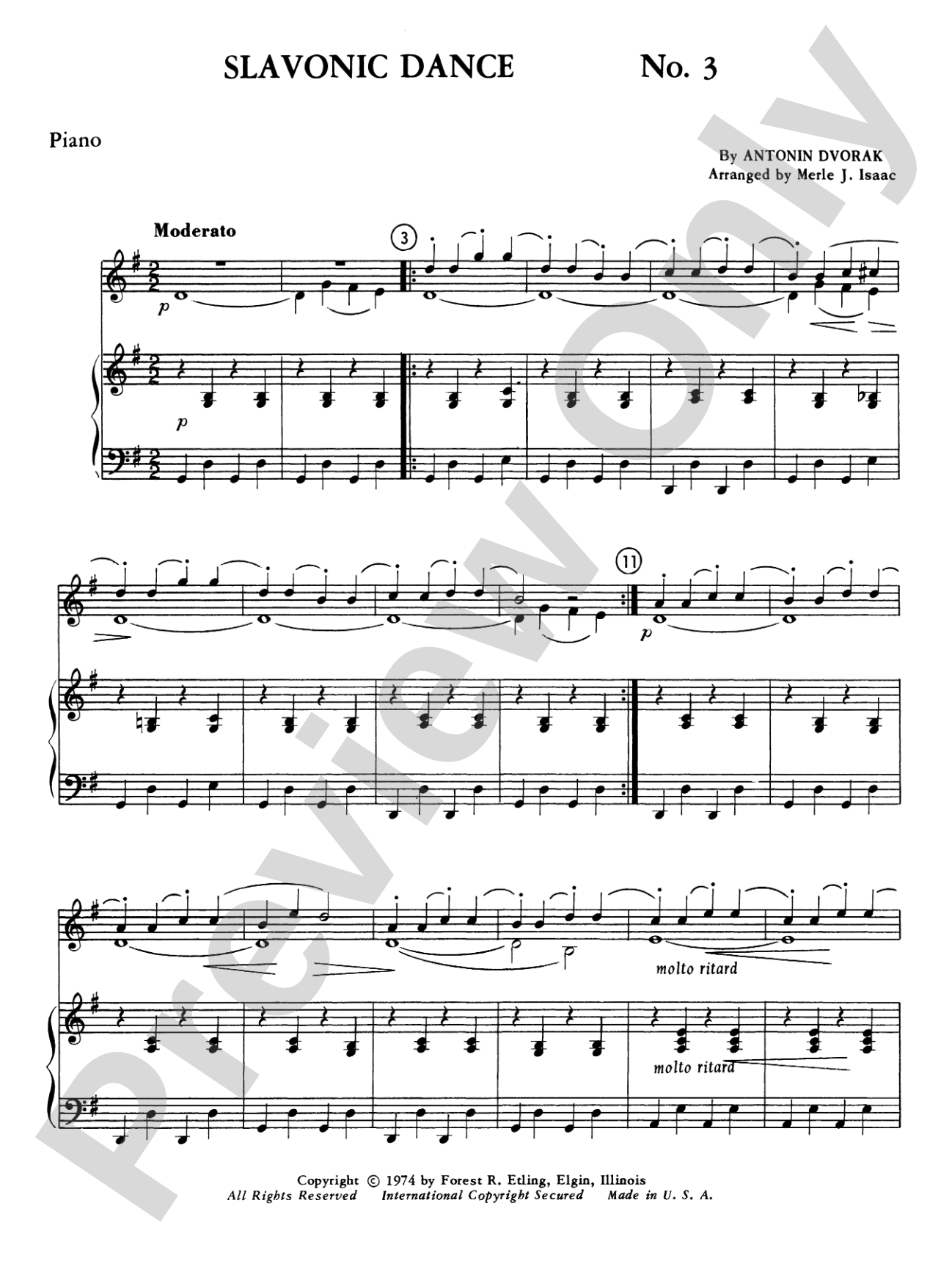 Slavonic Dance No. 3: Piano Accompaniment
