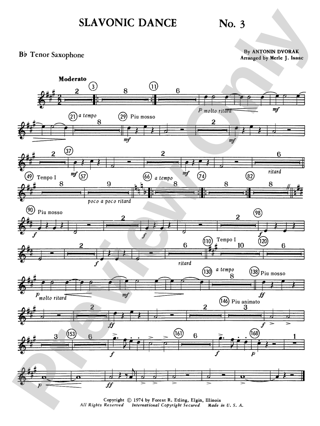 Slavonic Dance No. 3: B-flat Tenor Saxophone