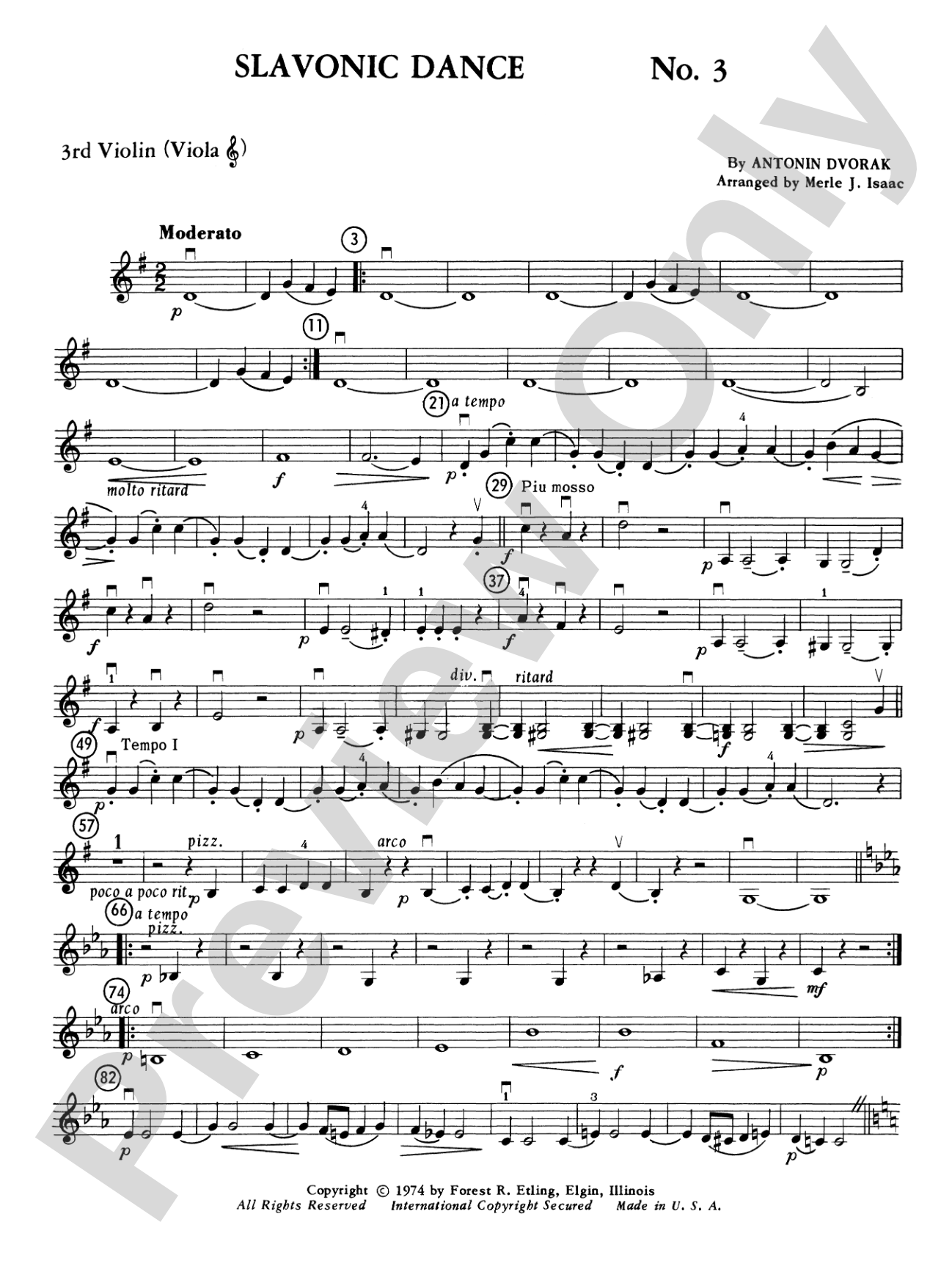 Slavonic Dance No. 3: 3rd Violin (Viola [TC])