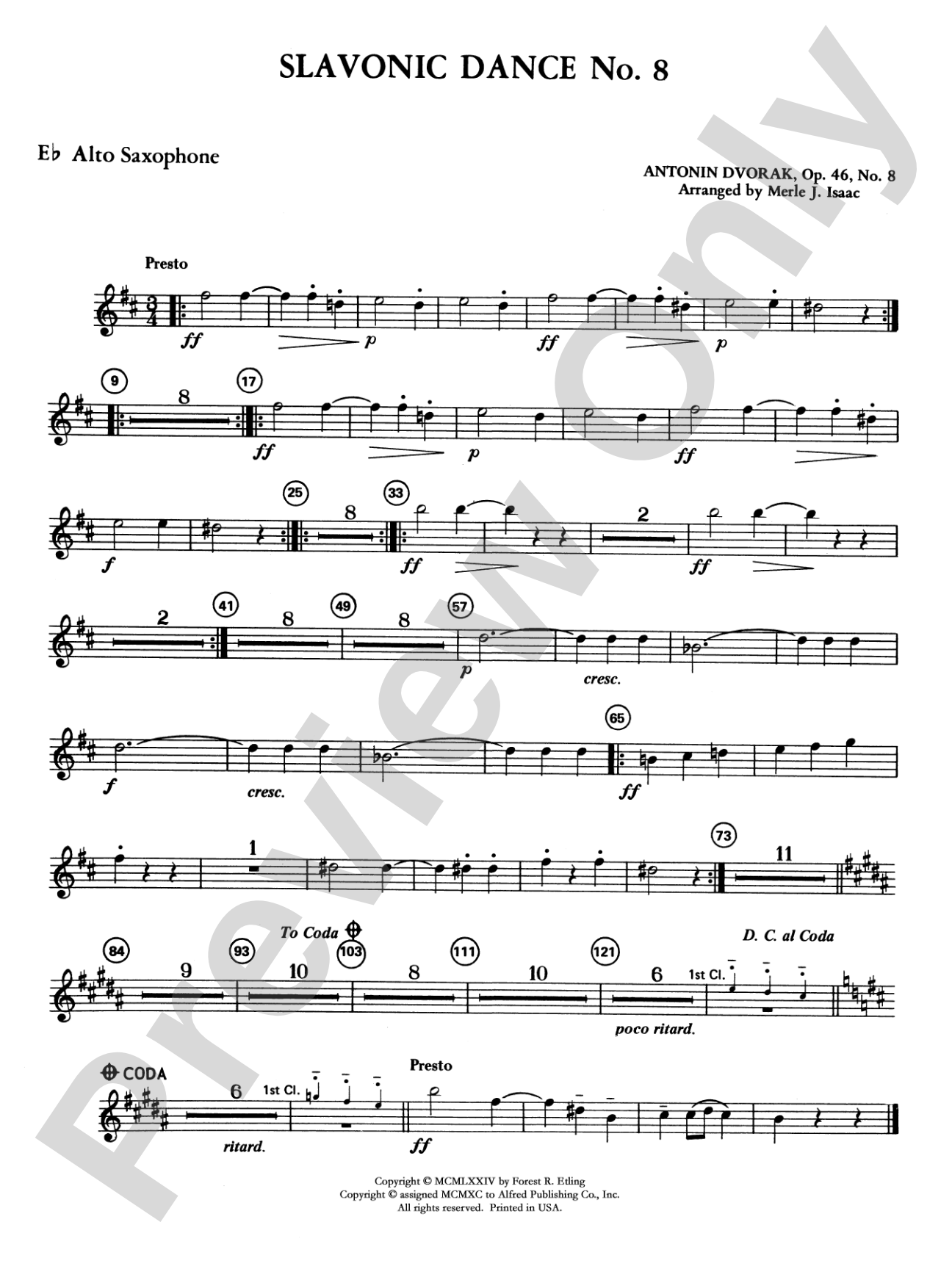 Slavonic Dance No. 8: E-flat Alto Saxophone