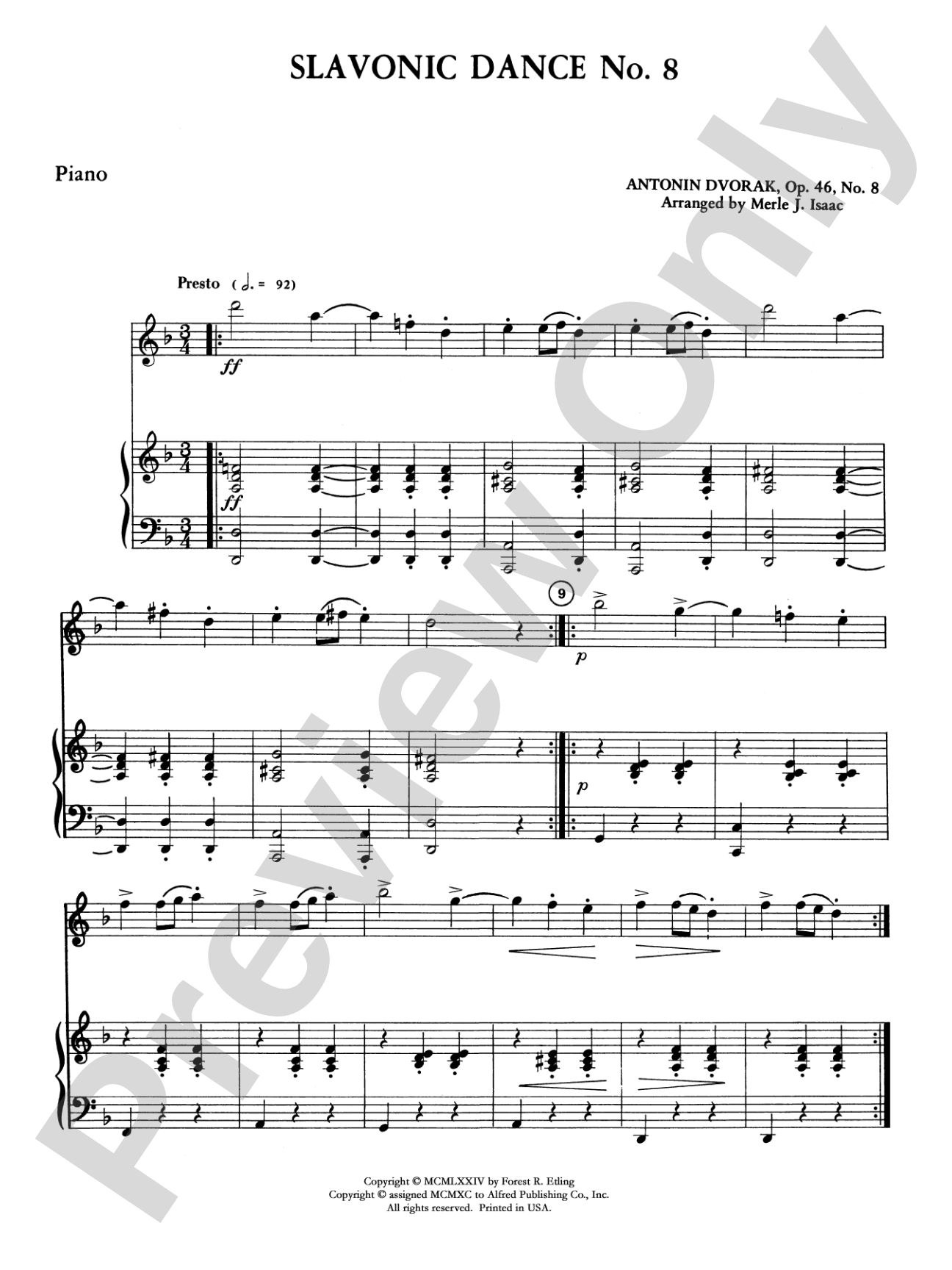 Slavonic Dance No. 8: Piano Accompaniment