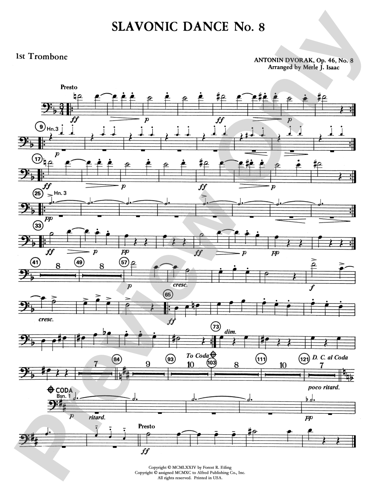 Slavonic Dance No. 8: 1st Trombone