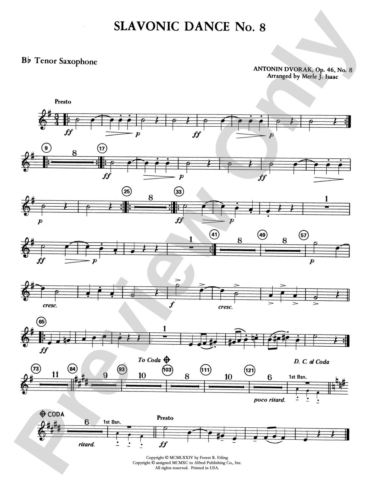 Slavonic Dance No. 8: B-flat Tenor Saxophone