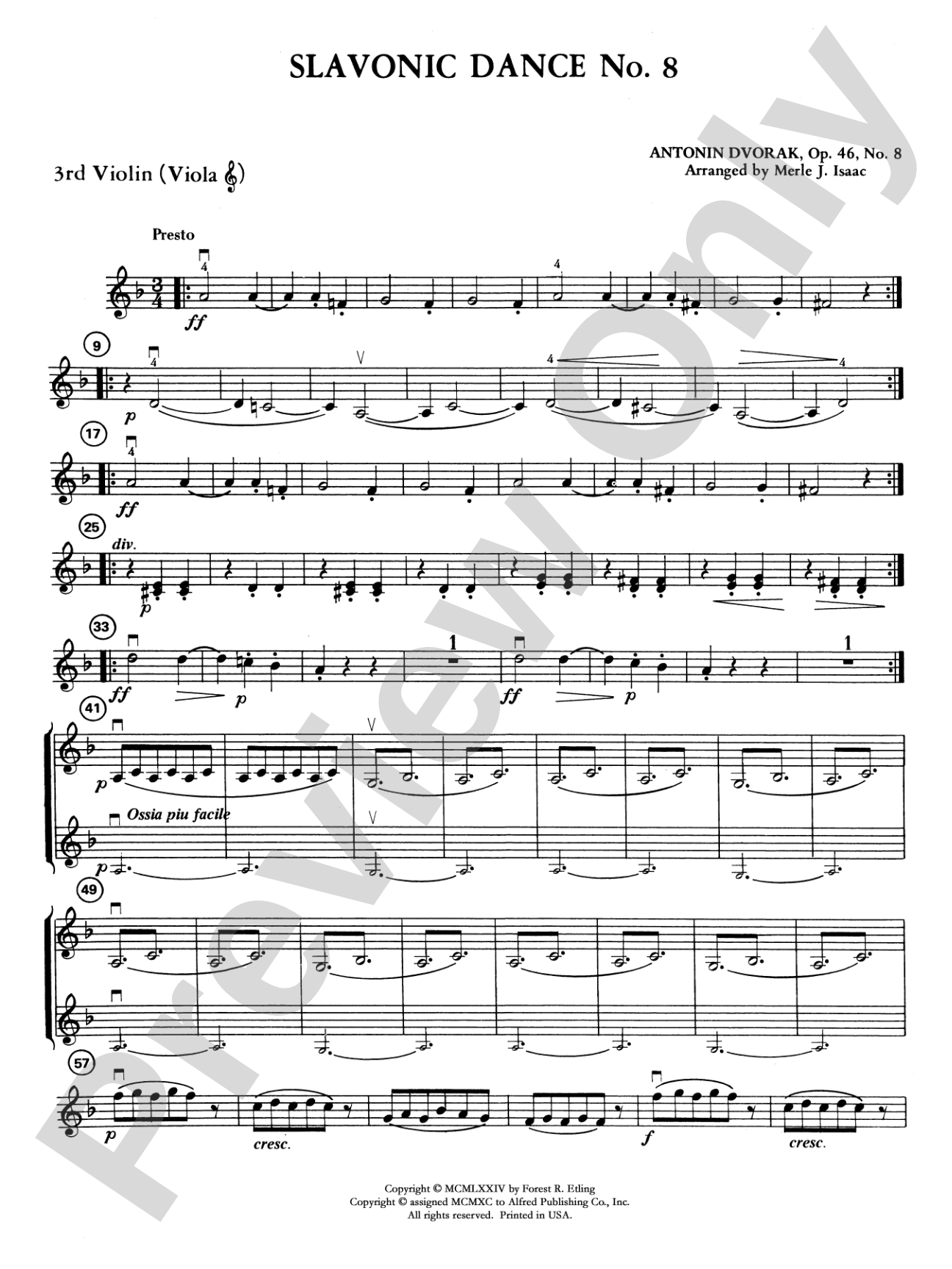 Slavonic Dance No. 8: 3rd Violin (Viola [TC])