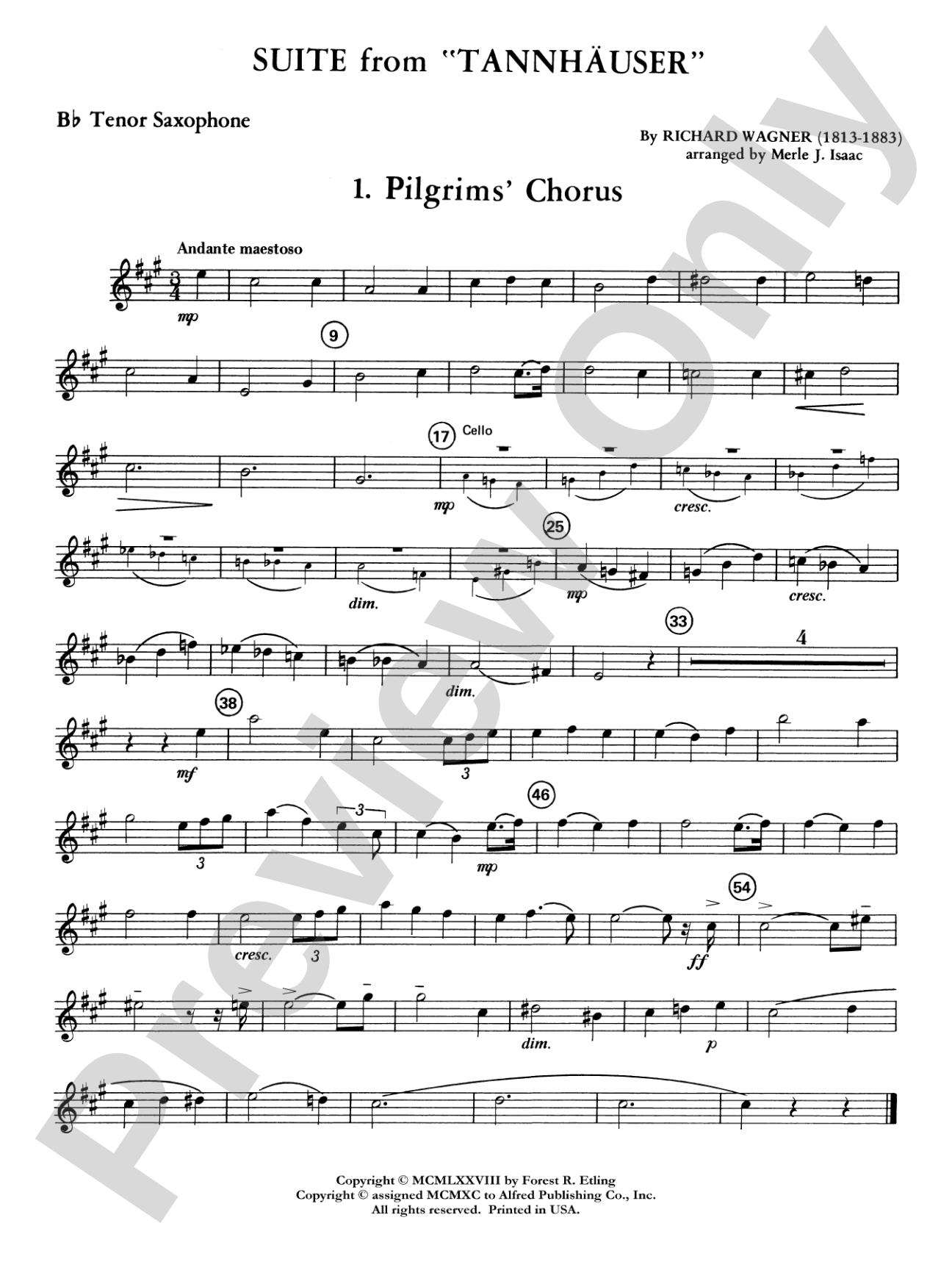 Suite from Tannhäuser: B-flat Tenor Saxophone