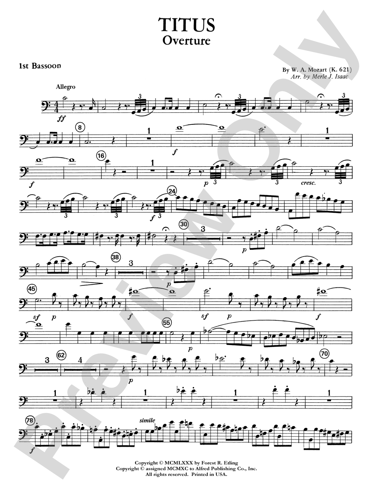 Titus Overture: Bassoon