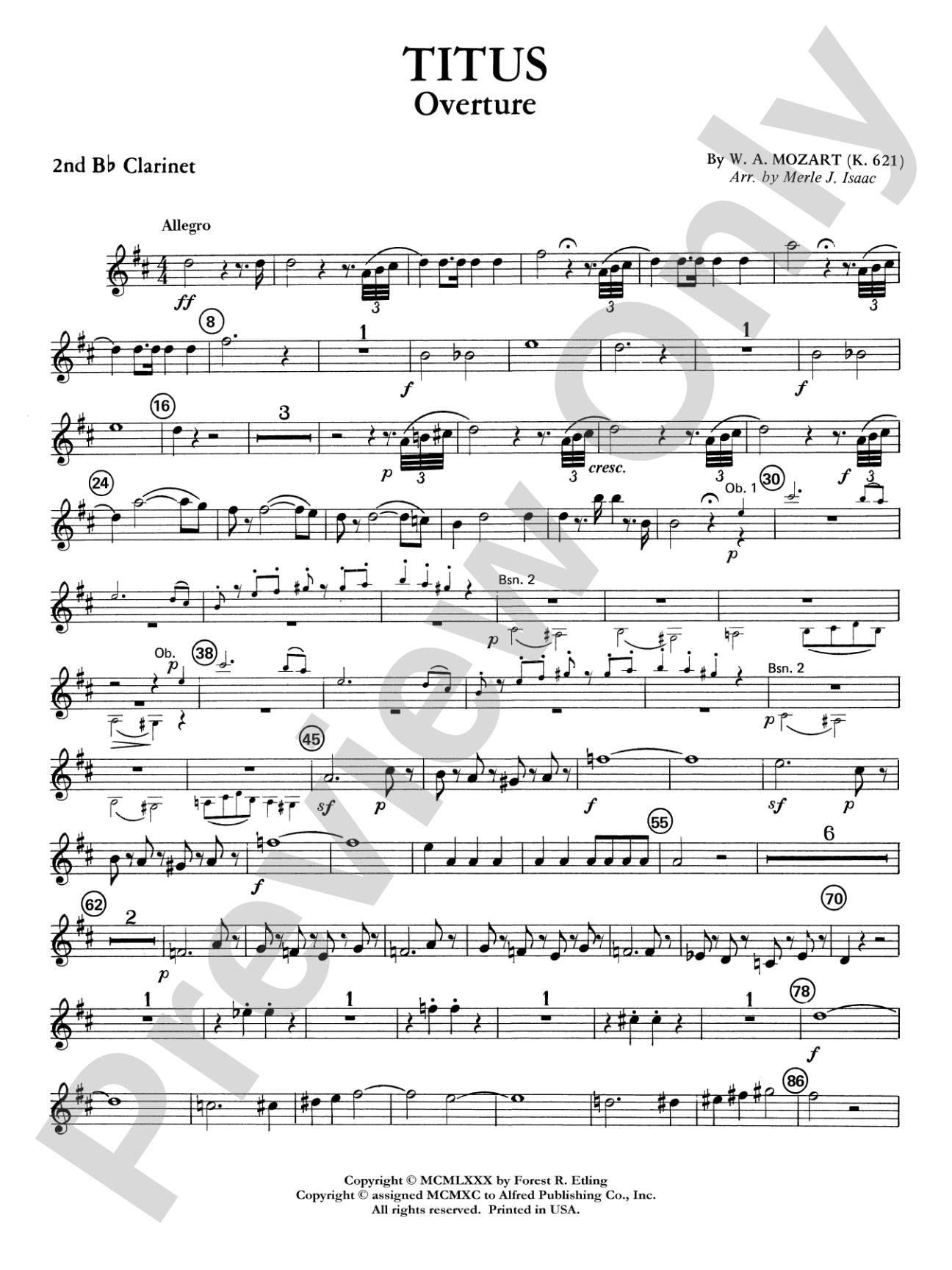 Titus Overture: 2nd B-flat Clarinet
