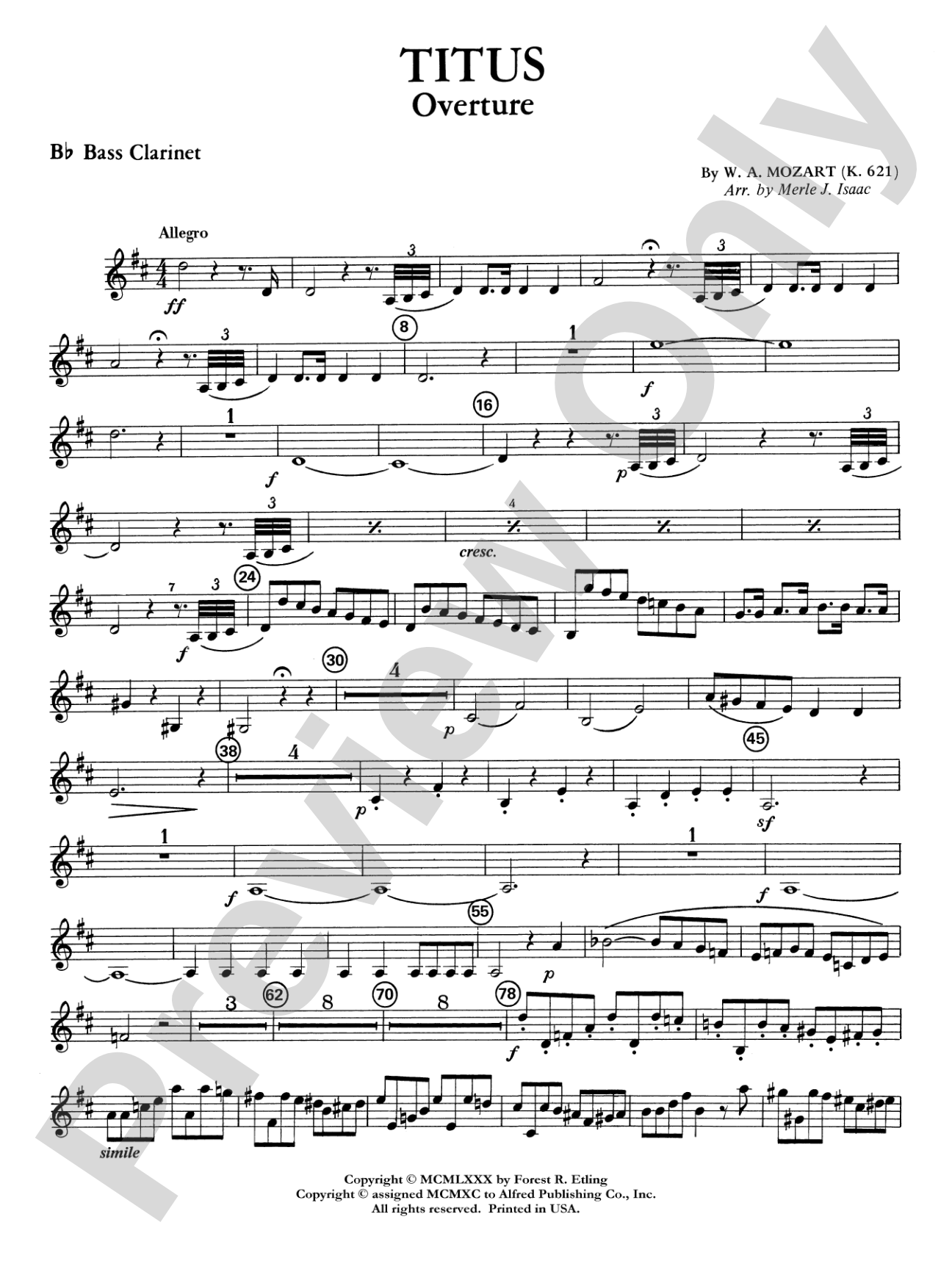 Titus Overture: B-flat Bass Clarinet
