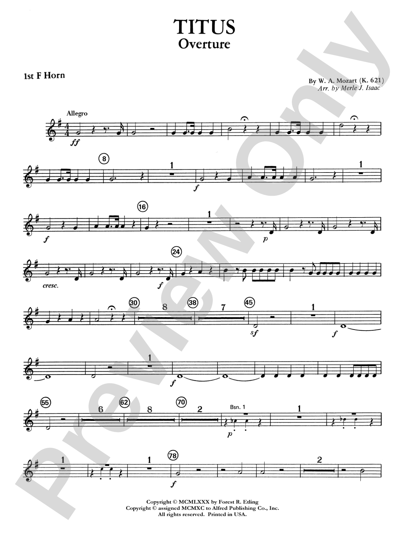 Titus Overture: 1st F Horn