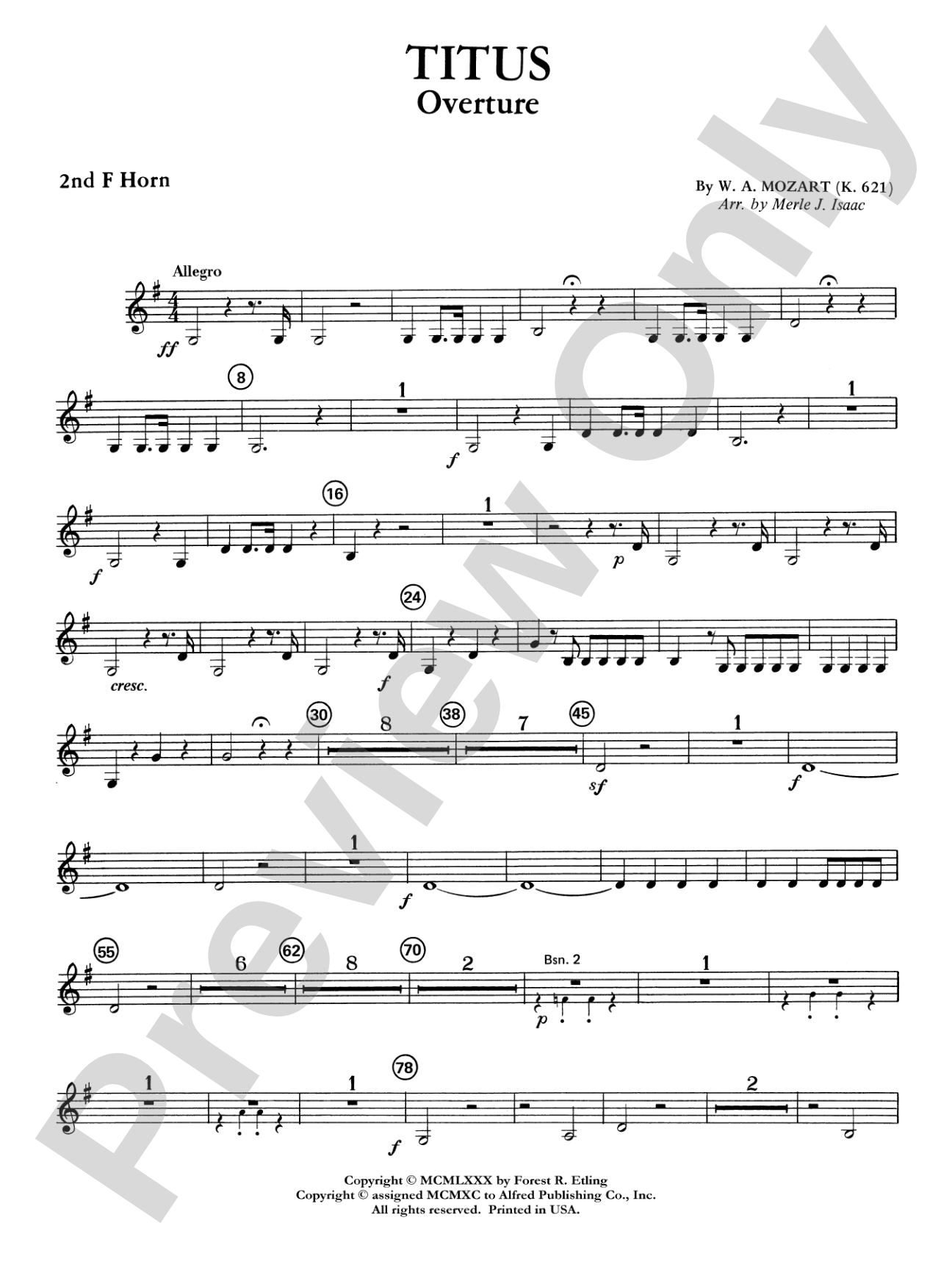 Titus Overture: 2nd F Horn