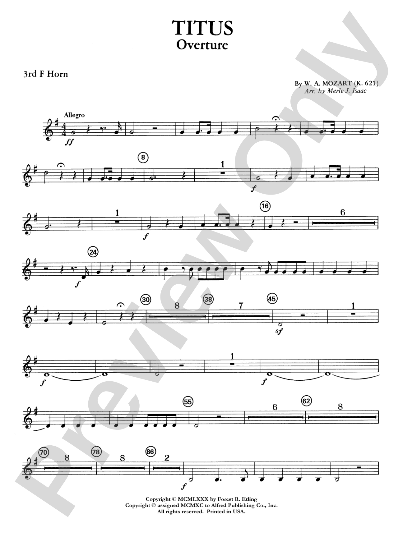 Titus Overture: 3rd F Horn