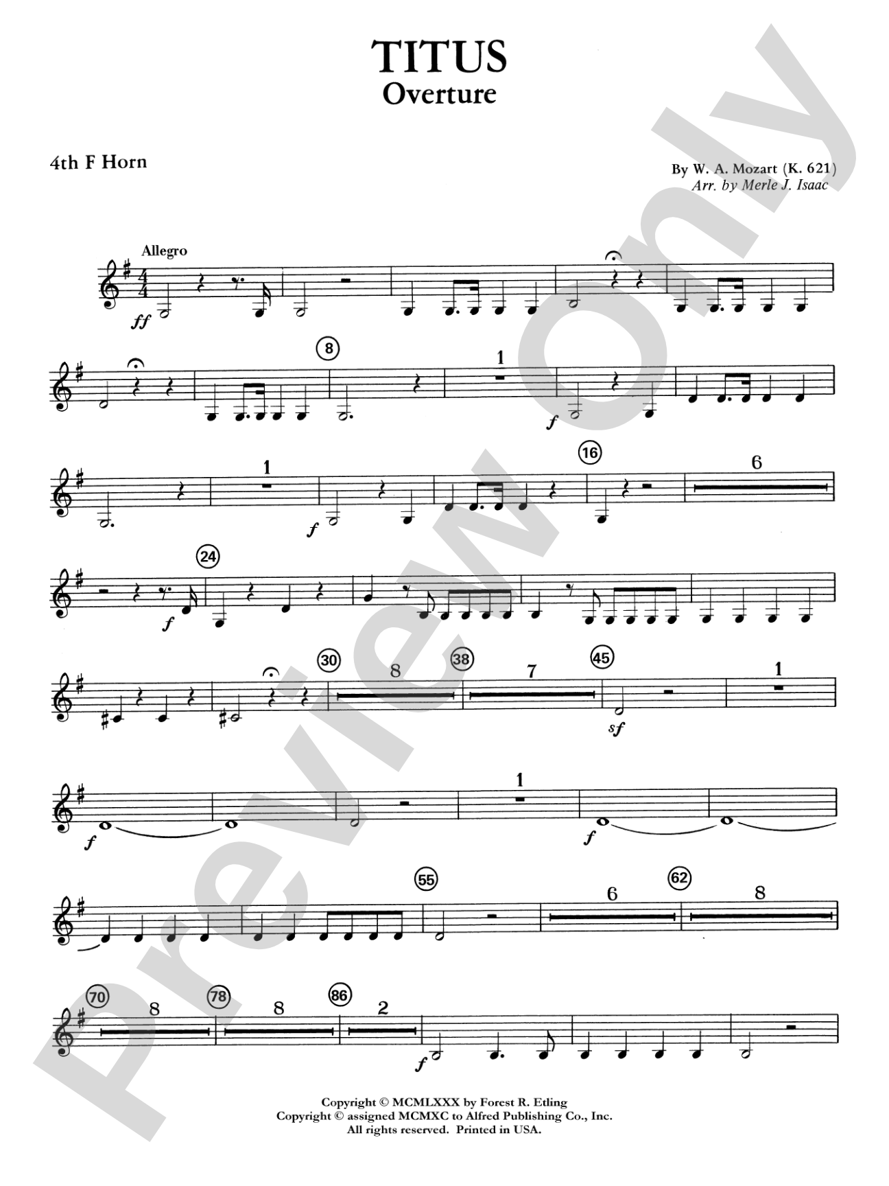 Titus Overture: 4th F Horn