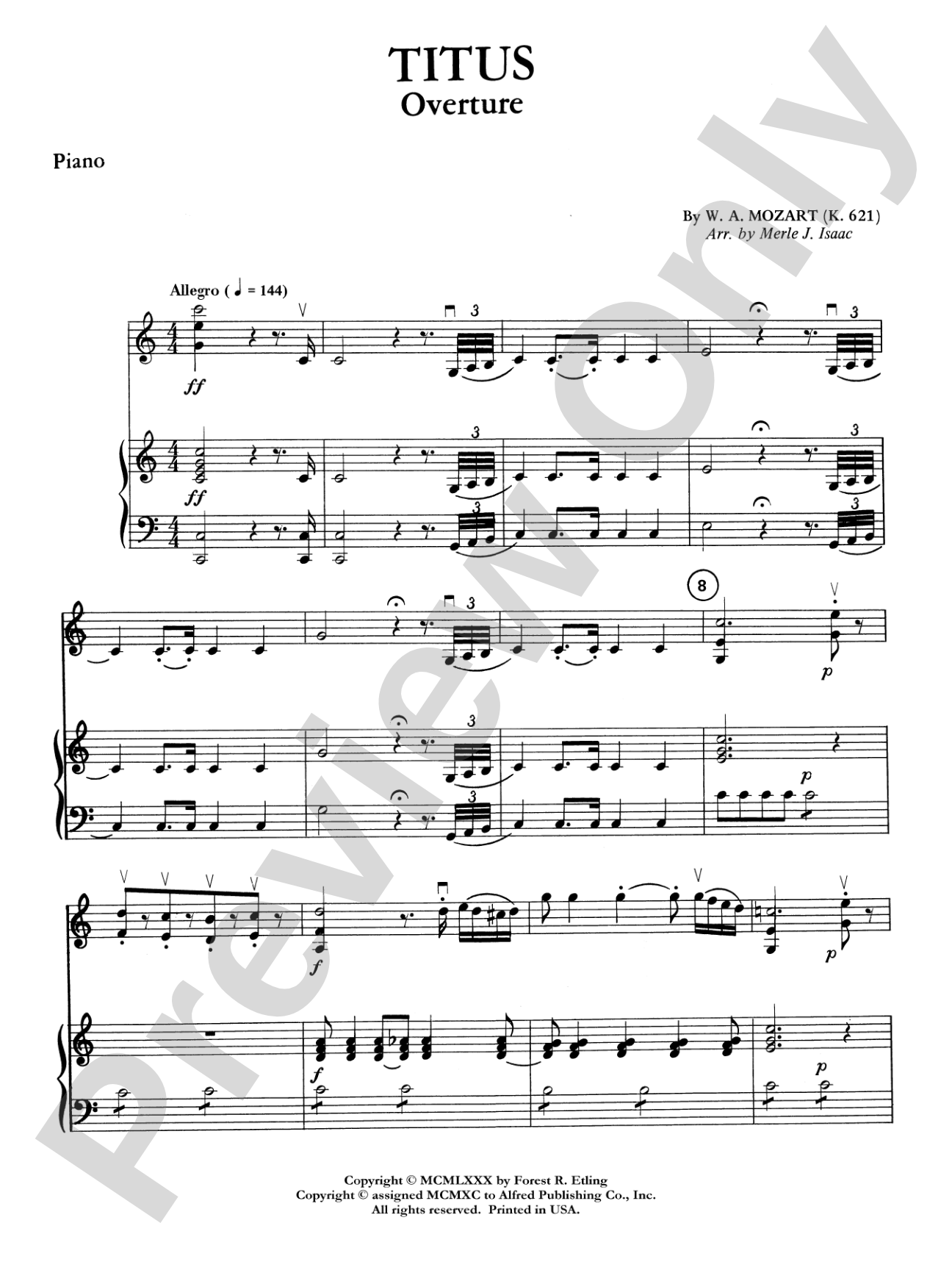 Titus Overture: Piano Accompaniment