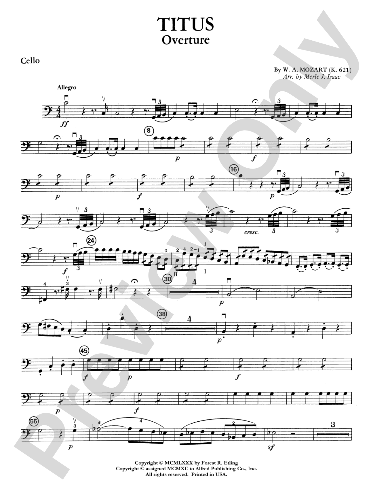 Titus Overture: Cello