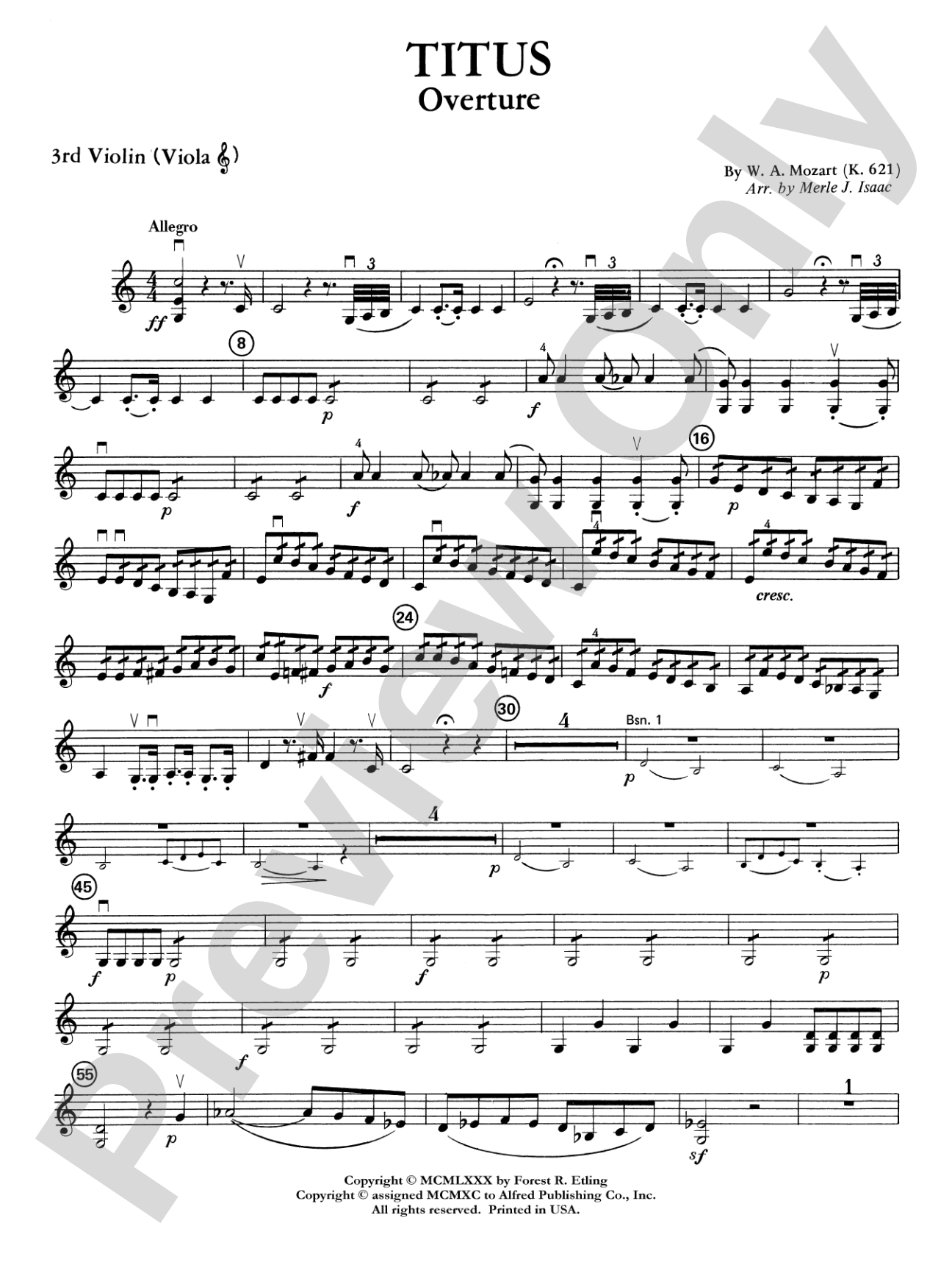 Titus Overture: 3rd Violin (Viola [TC])