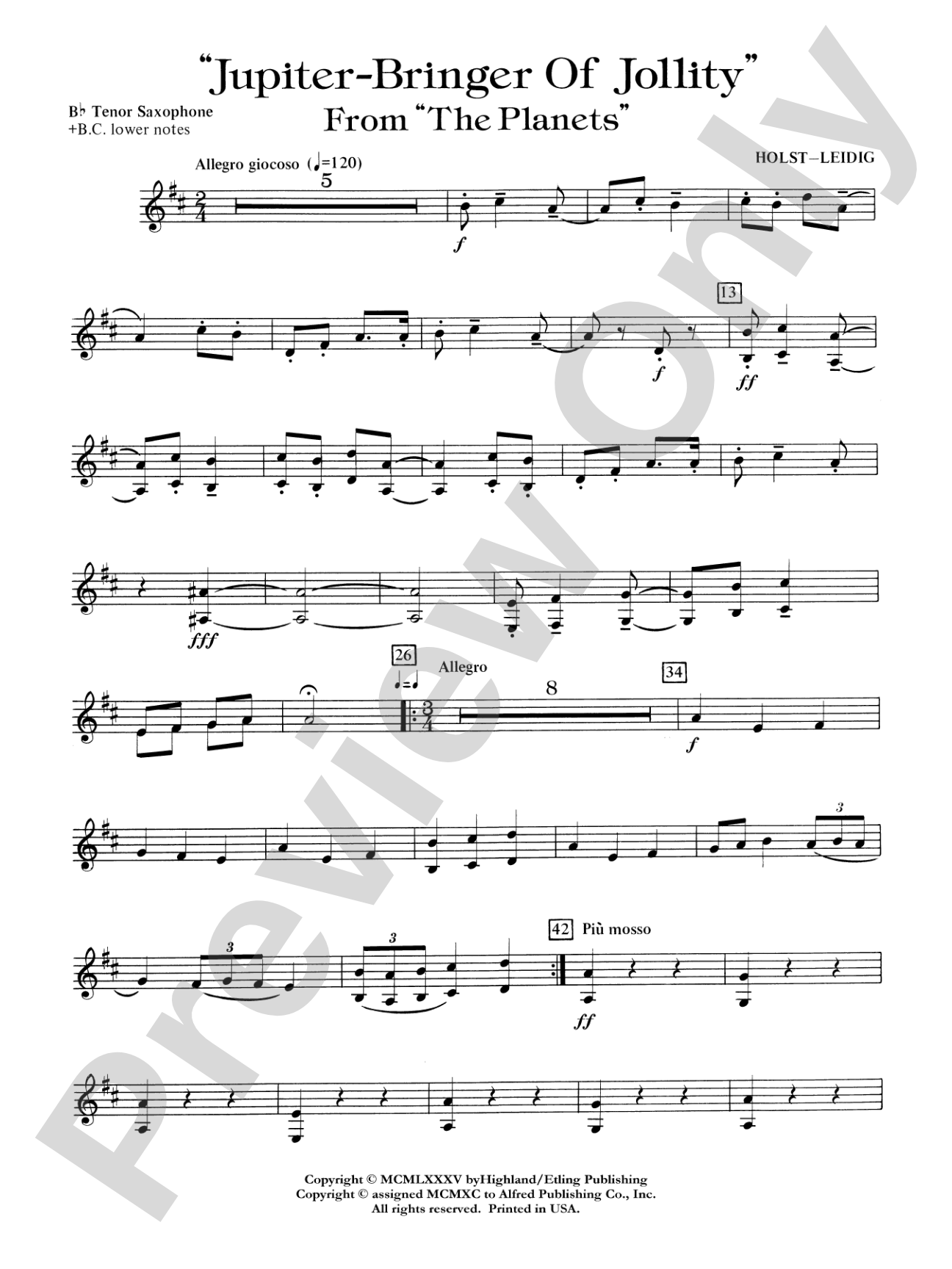 Jupiter (Bringer of Jollity): B-flat Tenor Saxophone
