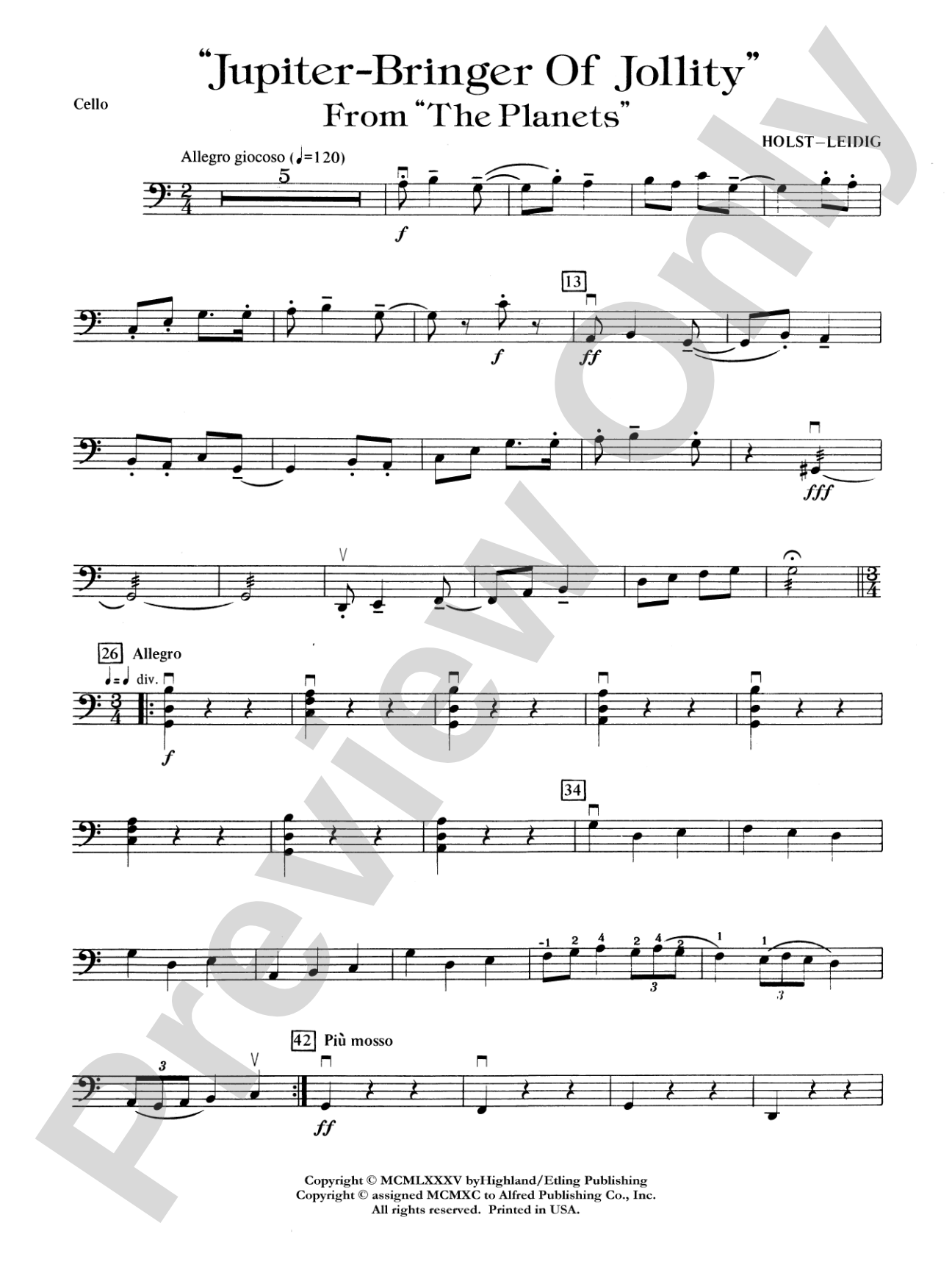 Jupiter (Bringer of Jollity): Cello