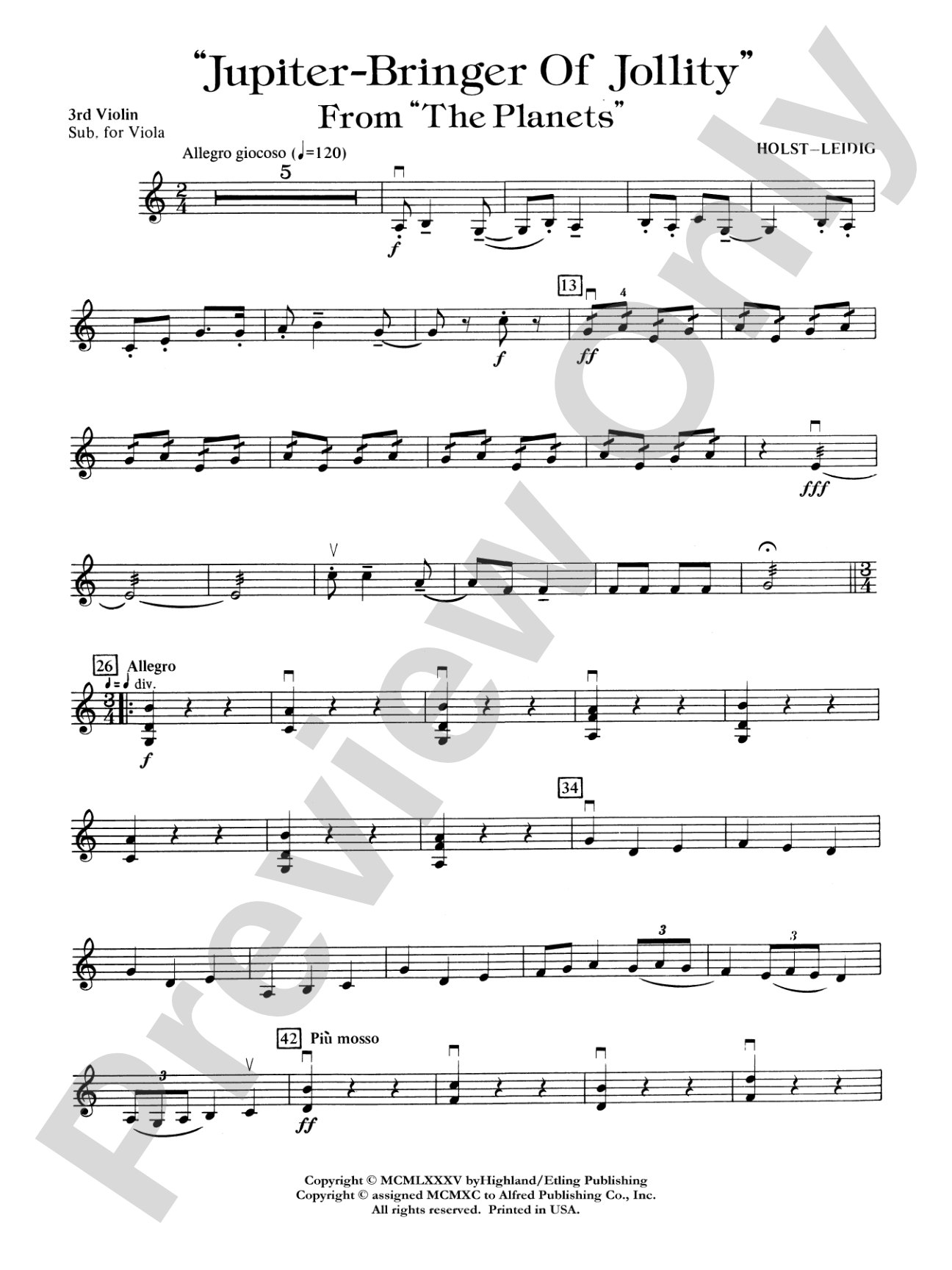 Jupiter (Bringer of Jollity): 3rd Violin (Viola [TC])